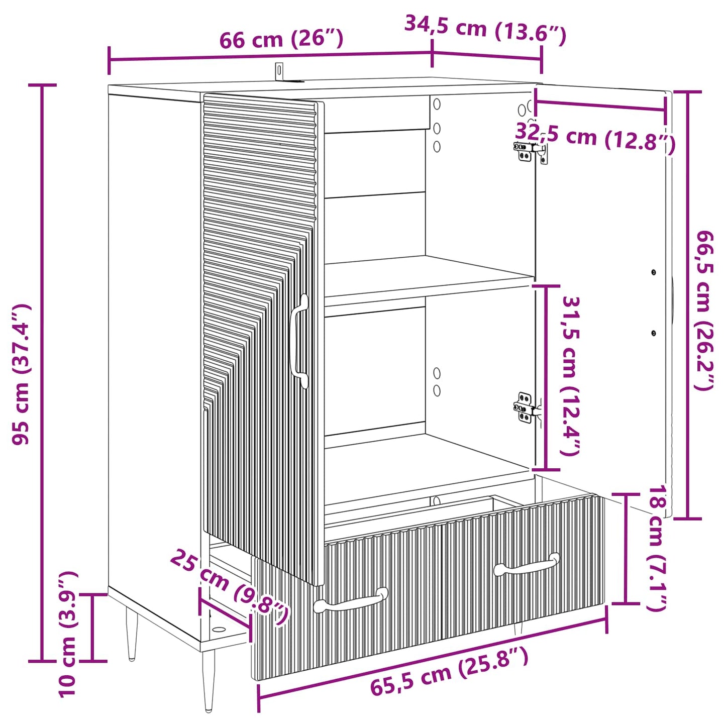 Serviesskap Artisan eik 66 x 34,5 x 95 cm Konstruert tre