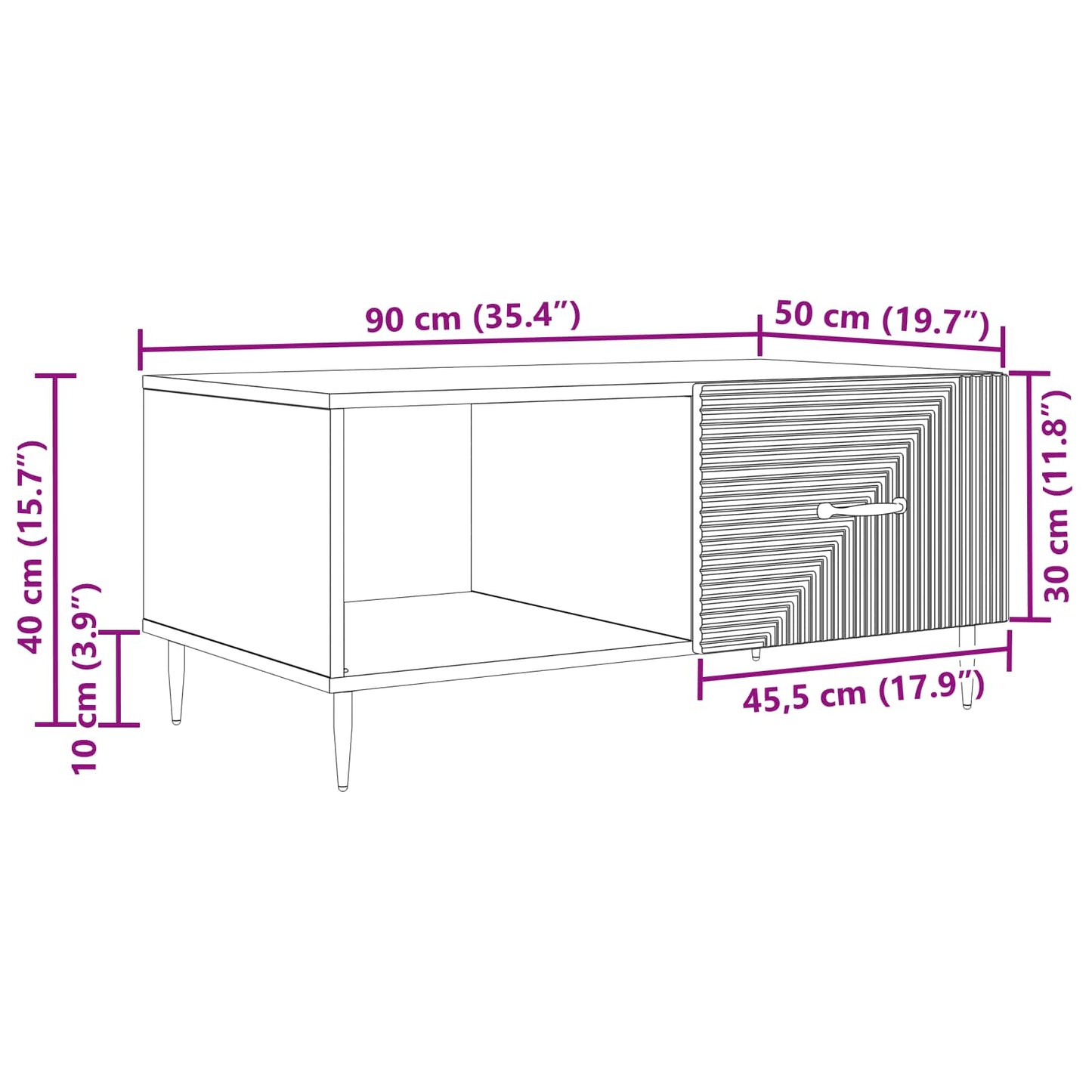 Kaffebord Betonggrå 90 x 50 x 40 cm Konstruert tre