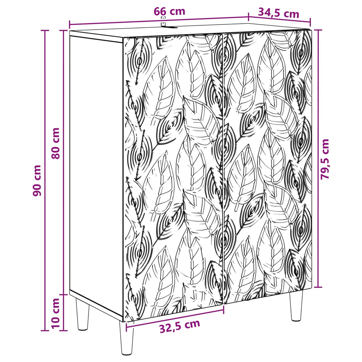 Serviesskap Svart 66 x 34,5 x 90 cm Konstruert tre