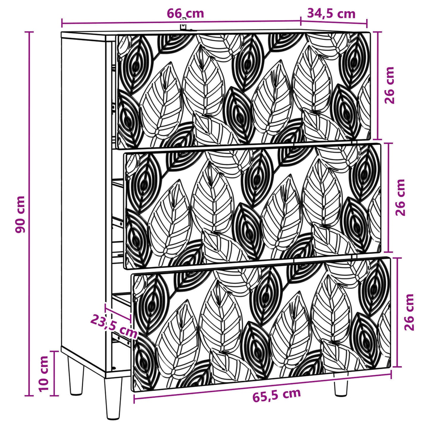 Skuffeskap Gammelt tre 66 x 34,5 x 90 cm Konstruert tre