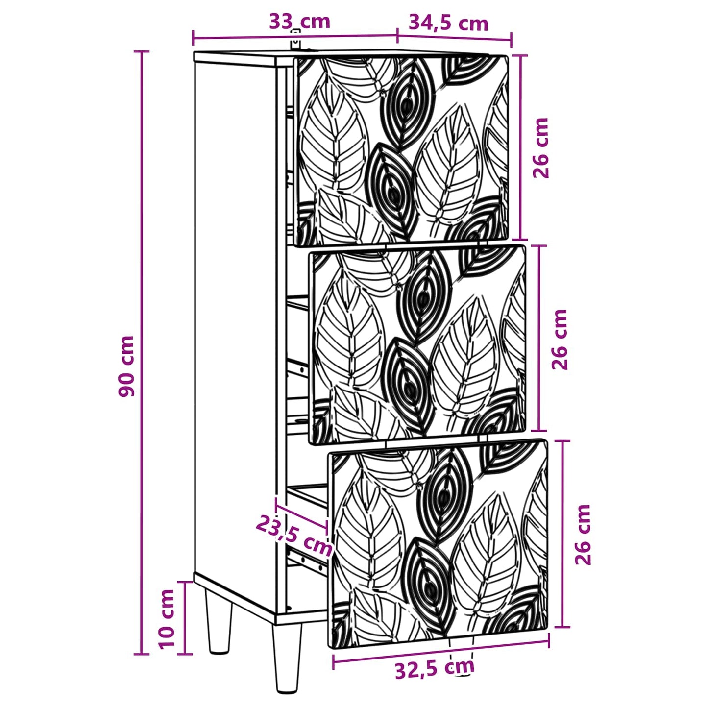 Skuffeskap Gammelt tre 33 x 34,5 x 90 cm Konstruert tre