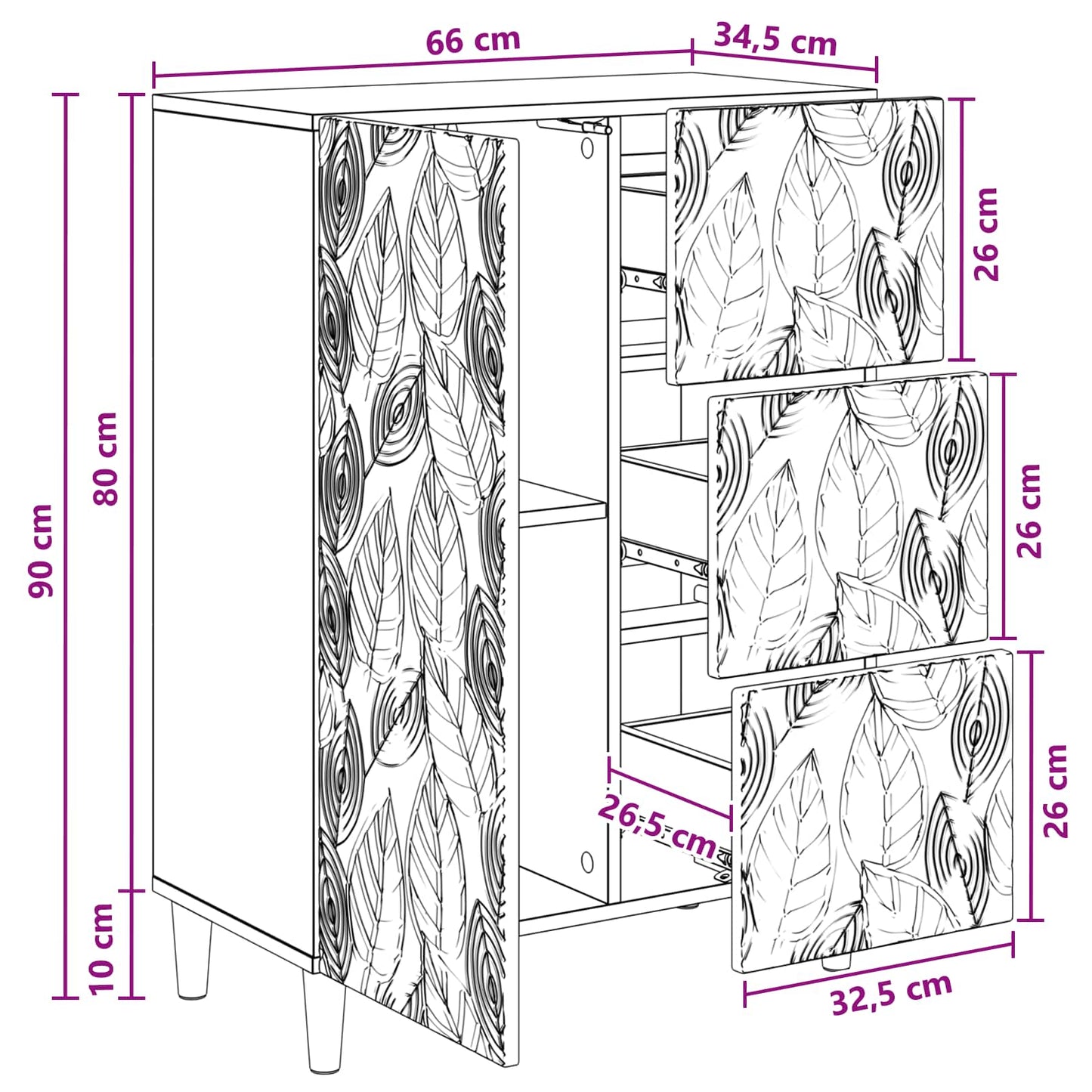 Serviesskap Hvit 66 x 34,5 x 90 cm Konstruert tre