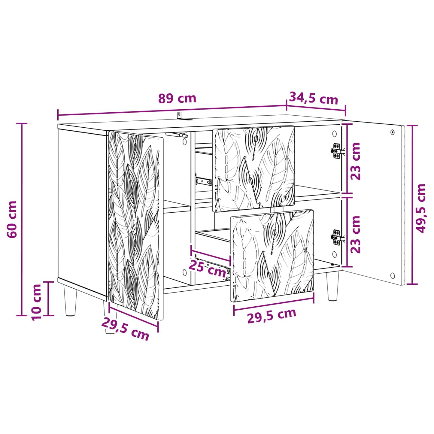 Serviesskap Sonoma eik 89 x 34,5 x 60 cm Konstruert tre