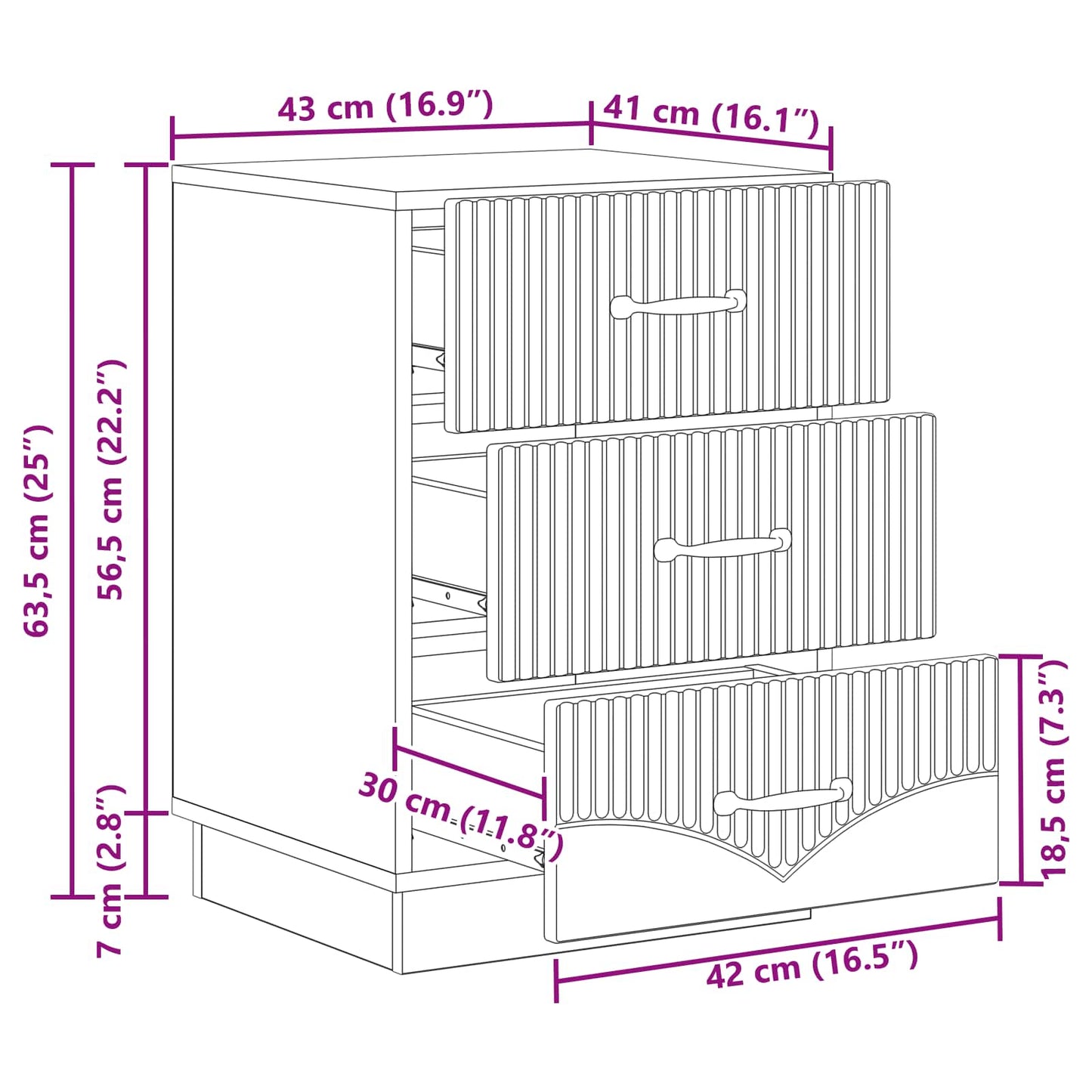 Nattbordskap Høgglans hvit 43 x 41 x 63,5 cm Konstruert tre