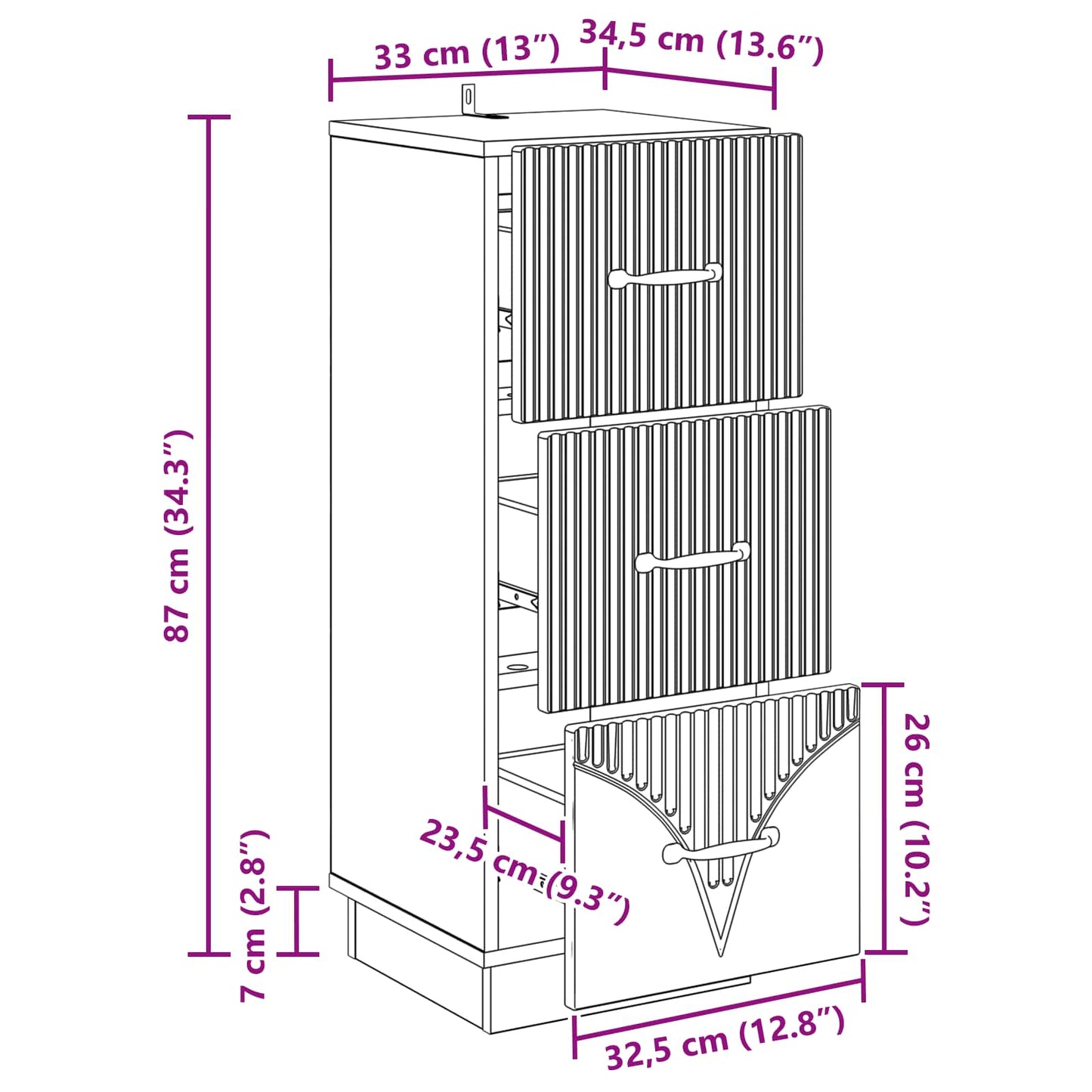 Skuffeskap Røkt Eik 33 x 34,5 x 87 cm Konstruert tre
