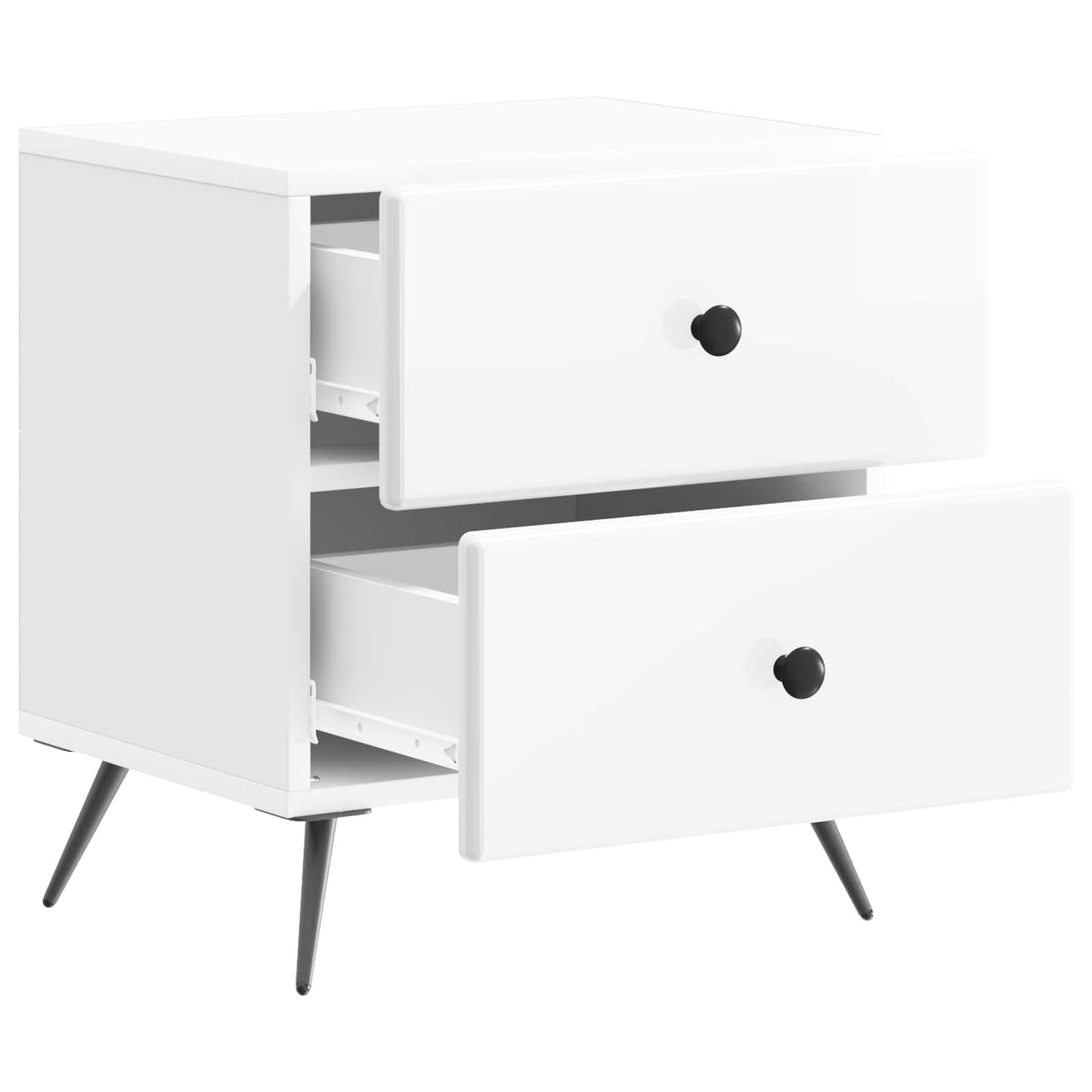 Nattbordskap med skuff 2 pcs Høgglans hvit 43 x 34,5 x 47,5 cm