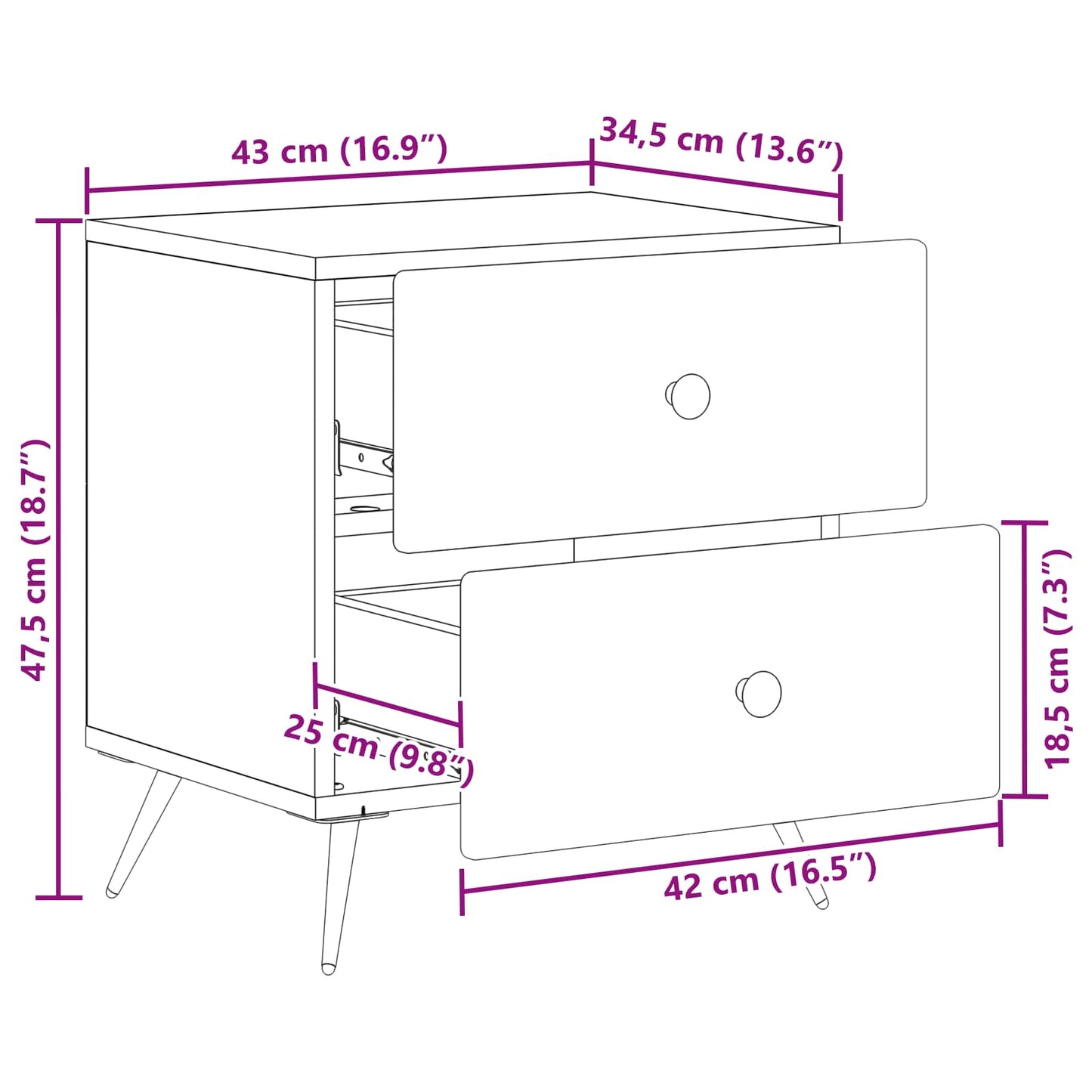 Nattbordskap Røkt Eik 43 x 34,5 x 47,5 cm Konstruert tre