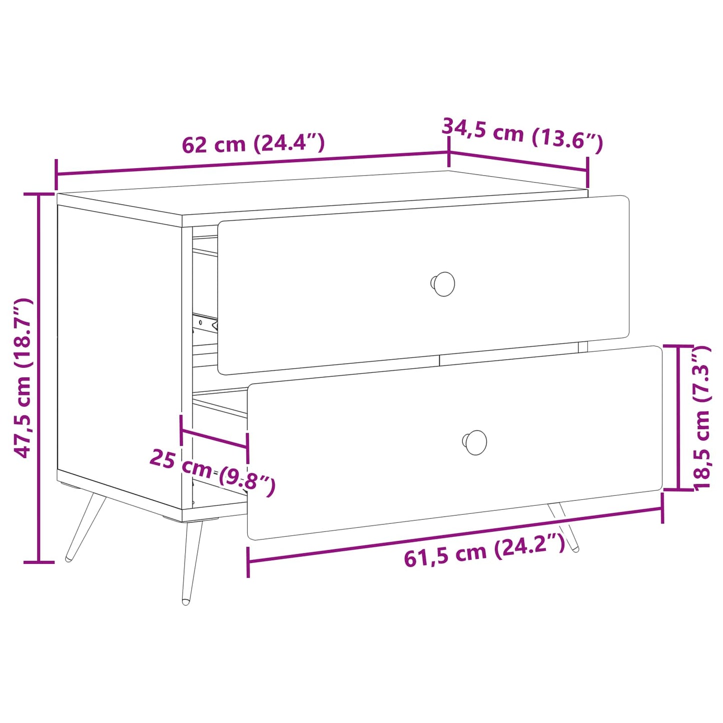 Nattbordskap med skuff Svart 62 x 34,5 x 47,5 cm Konstruert tre