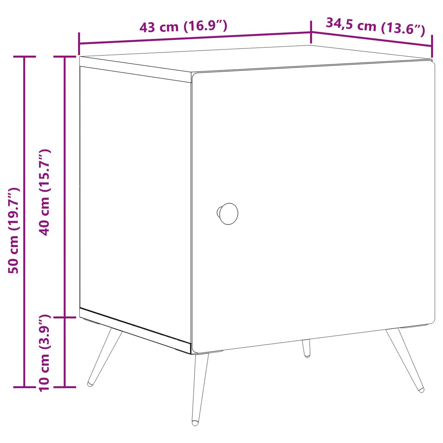 Nattbordskap Høgglans hvit 43 x 34,5 x 50 cm Konstruert tre