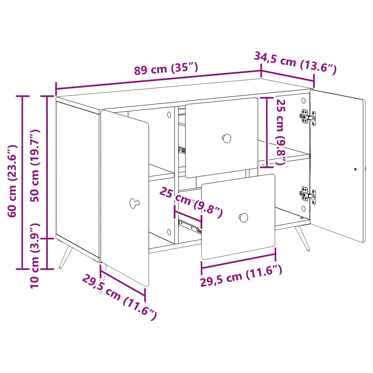 Serviesskap Høgglans hvit 89 x 34,5 x 60 cm Konstruert tre