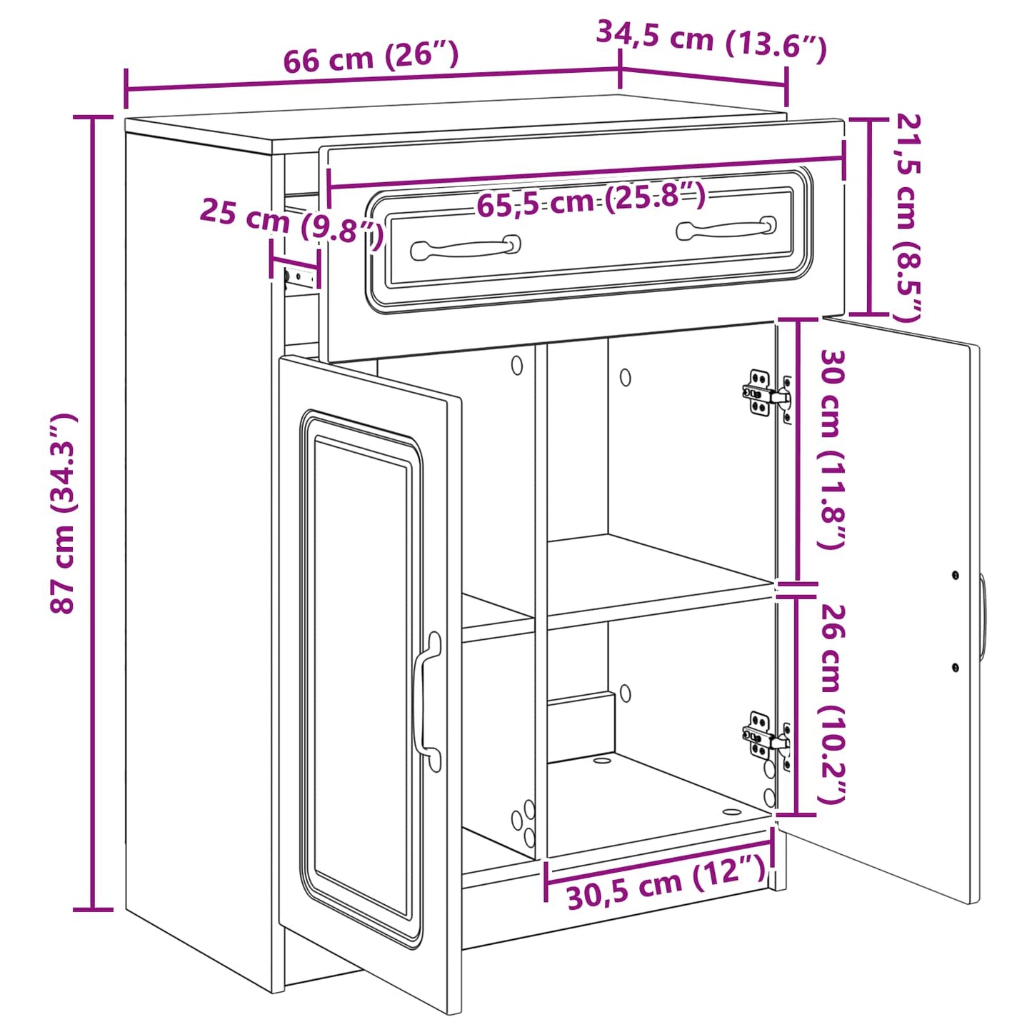 Serviesskap Artisan eik 66 x 34,5 x 87 cm Konstruert tre