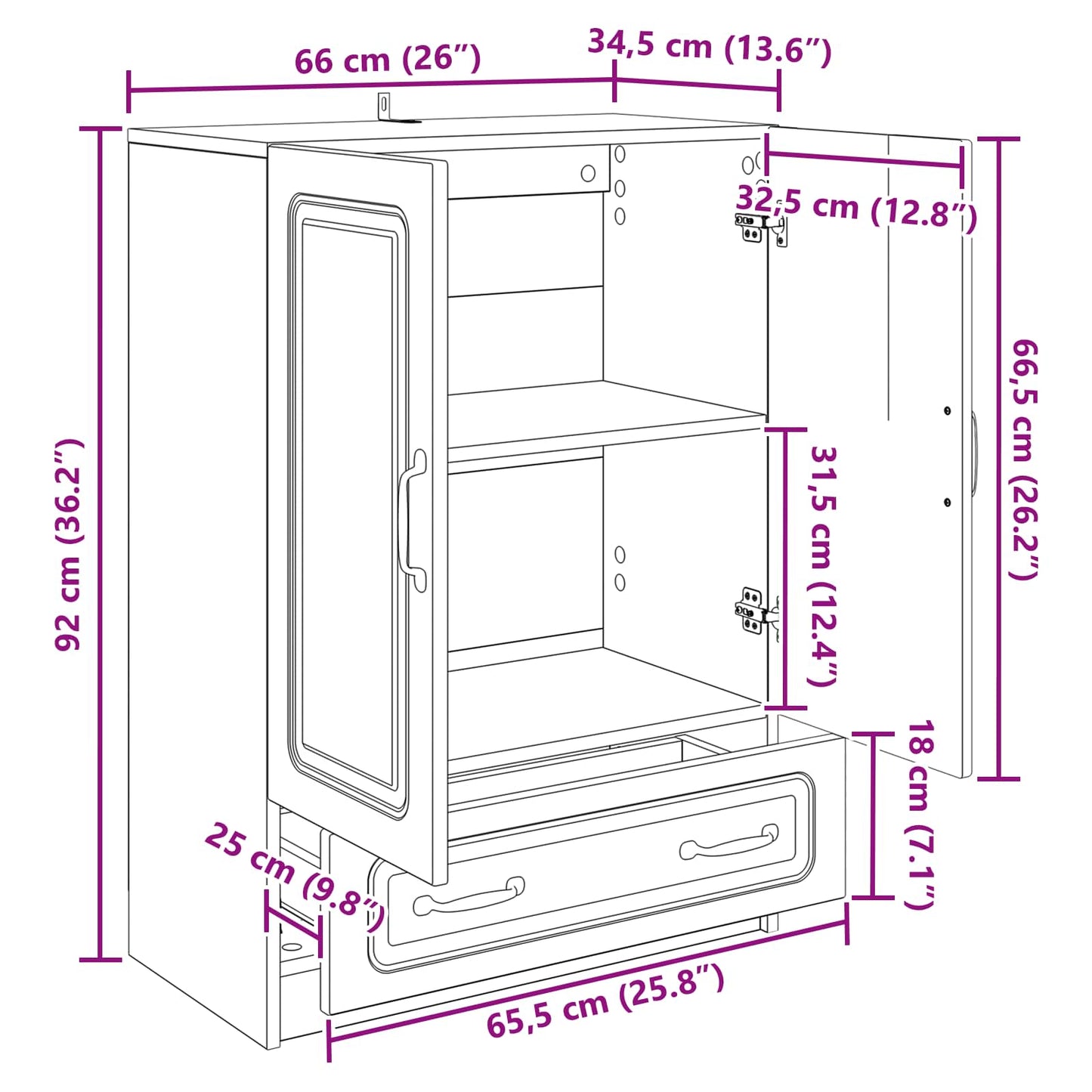 Serviesskap Artisan eik 66 x 34,5 x 92 cm Konstruert tre