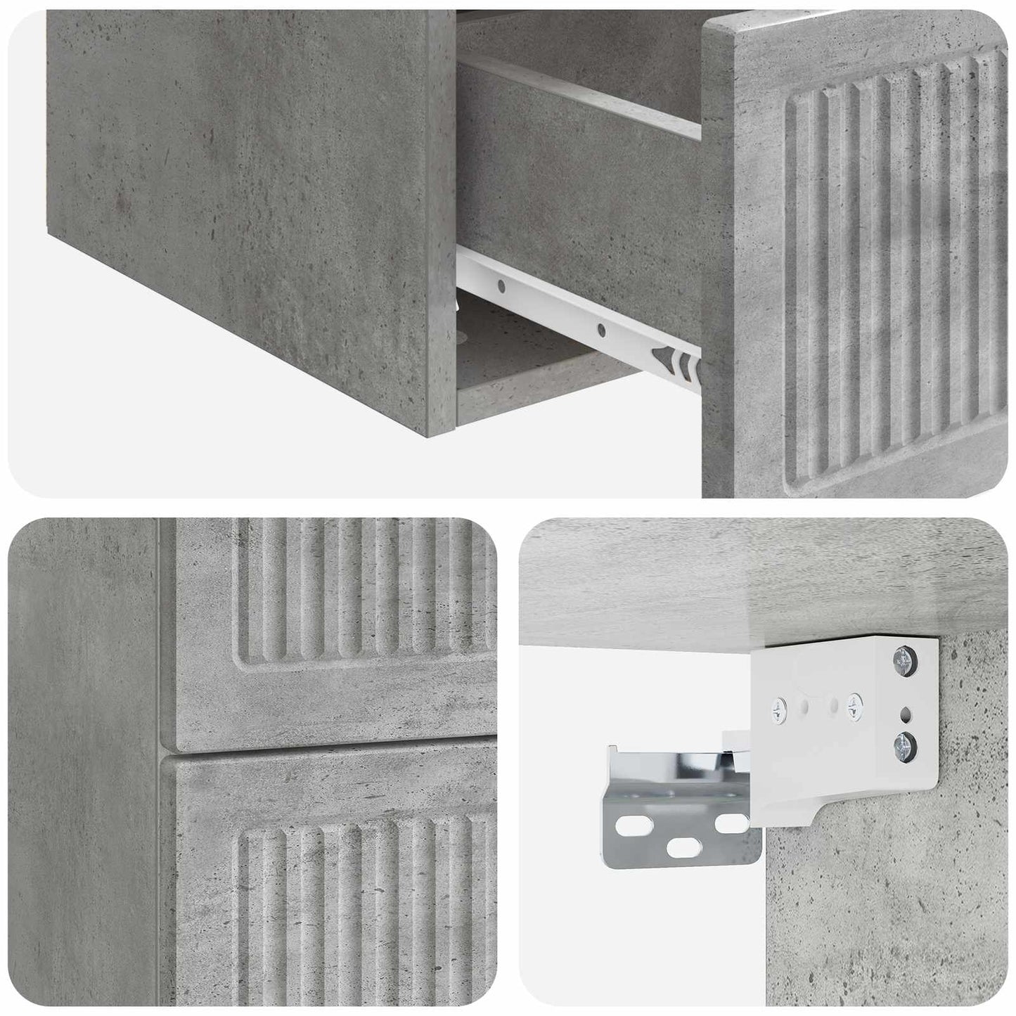Vegghengt Nattbord med skuff 2 pcs Betonggrå 33 x 34,5 x 40 cm