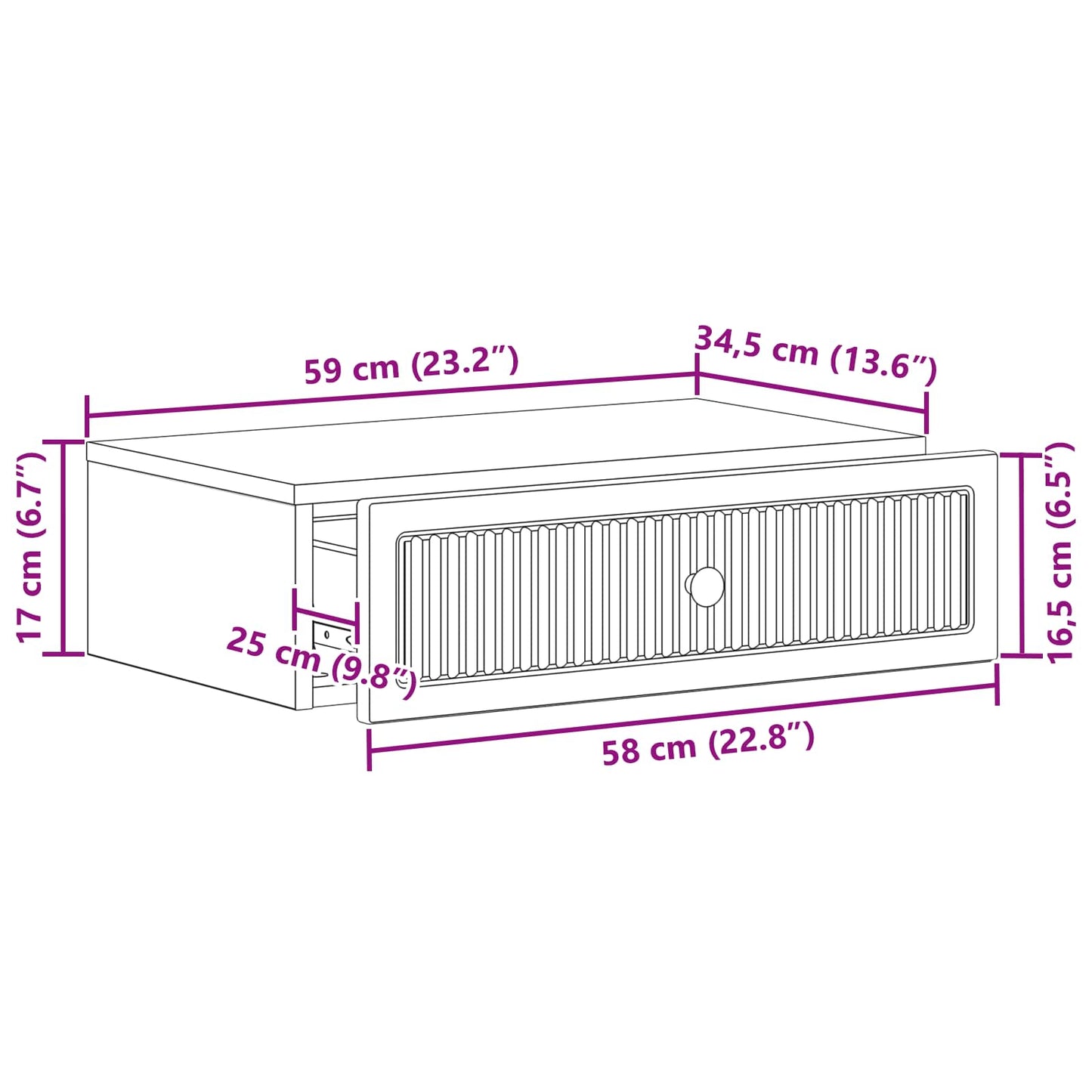 Vegghengt Sidebord Betonggrå 59 x 34,5 x 17 cm Konstruert tre