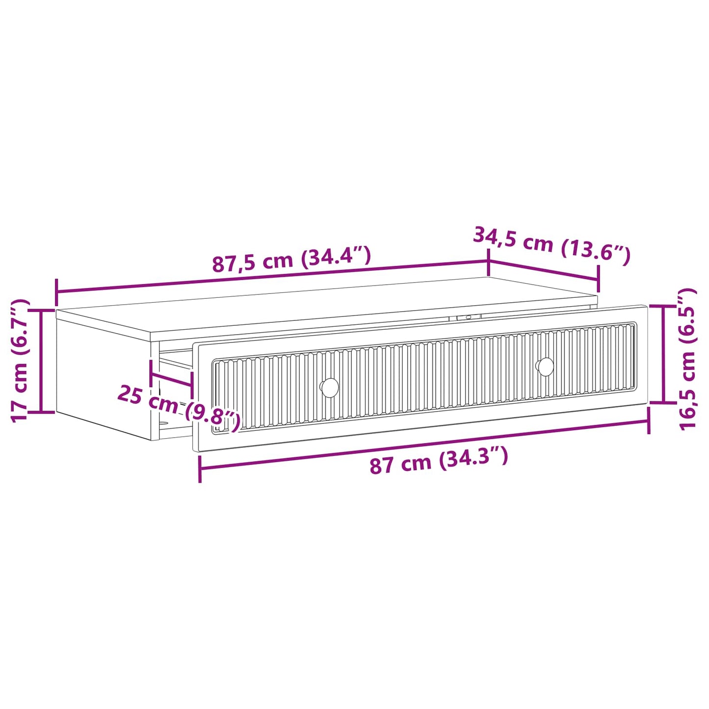 Vegghengt Sidebord Hvit 87,5 x 34,5 x 17 cm Konstruert tre