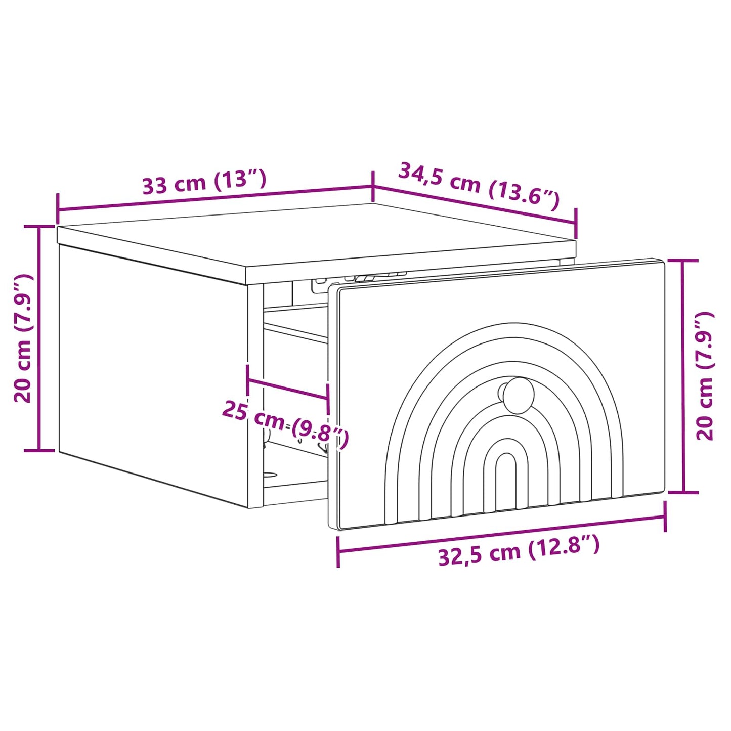 Vegghengt Nattbord Svart 33 x 34,5 x 20 cm Konstruert tre
