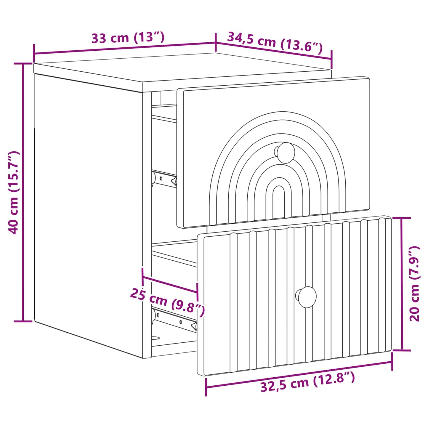 Vegghengt Nattbord 2 pcs Svart 33 x 34,5 x 40 cm Konstruert tre