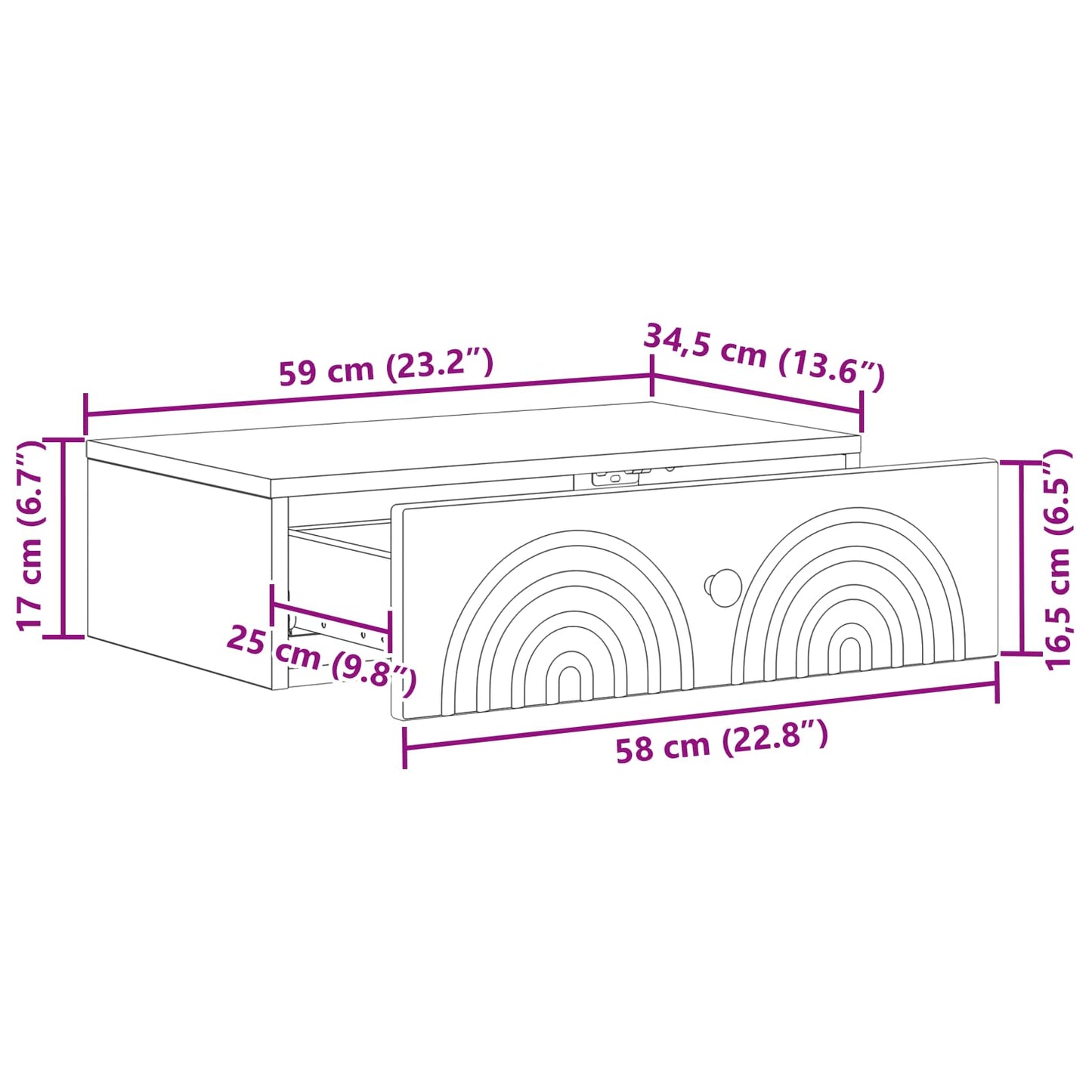 Vegghengt Sidebord Gammelt tre 59 x 34,5 x 17 cm Konstruert tre