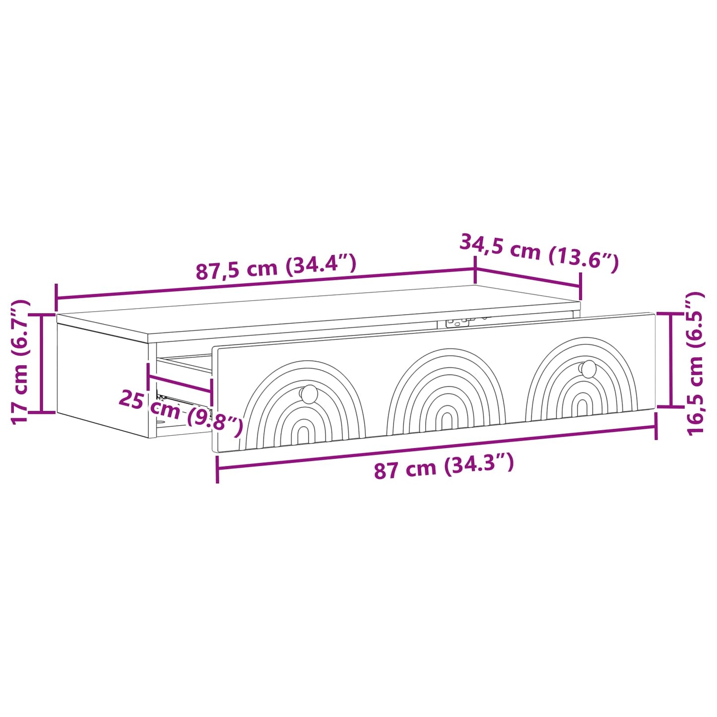 Vegghengt Sidebord Svart 87,5 x 34,5 x 17 cm Konstruert tre