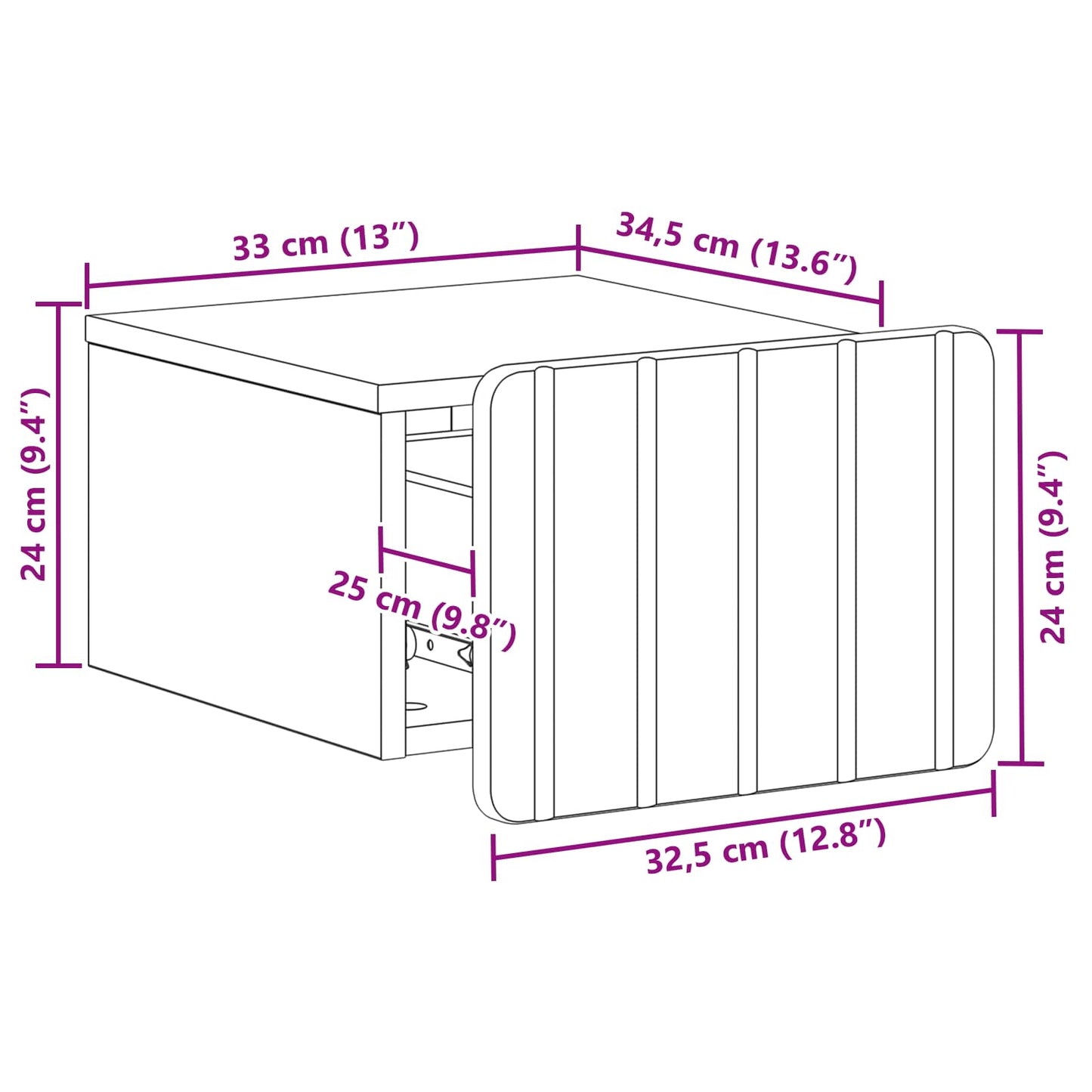 Vegghengt Nattbord med skuff 2 pcs Betonggrå 33 x 34,5 x 24 cm