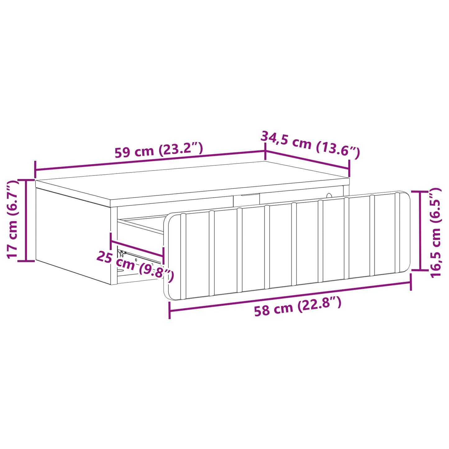 Vegghengt Sidebord Gammelt tre 59 x 34,5 x 17 cm Konstruert tre