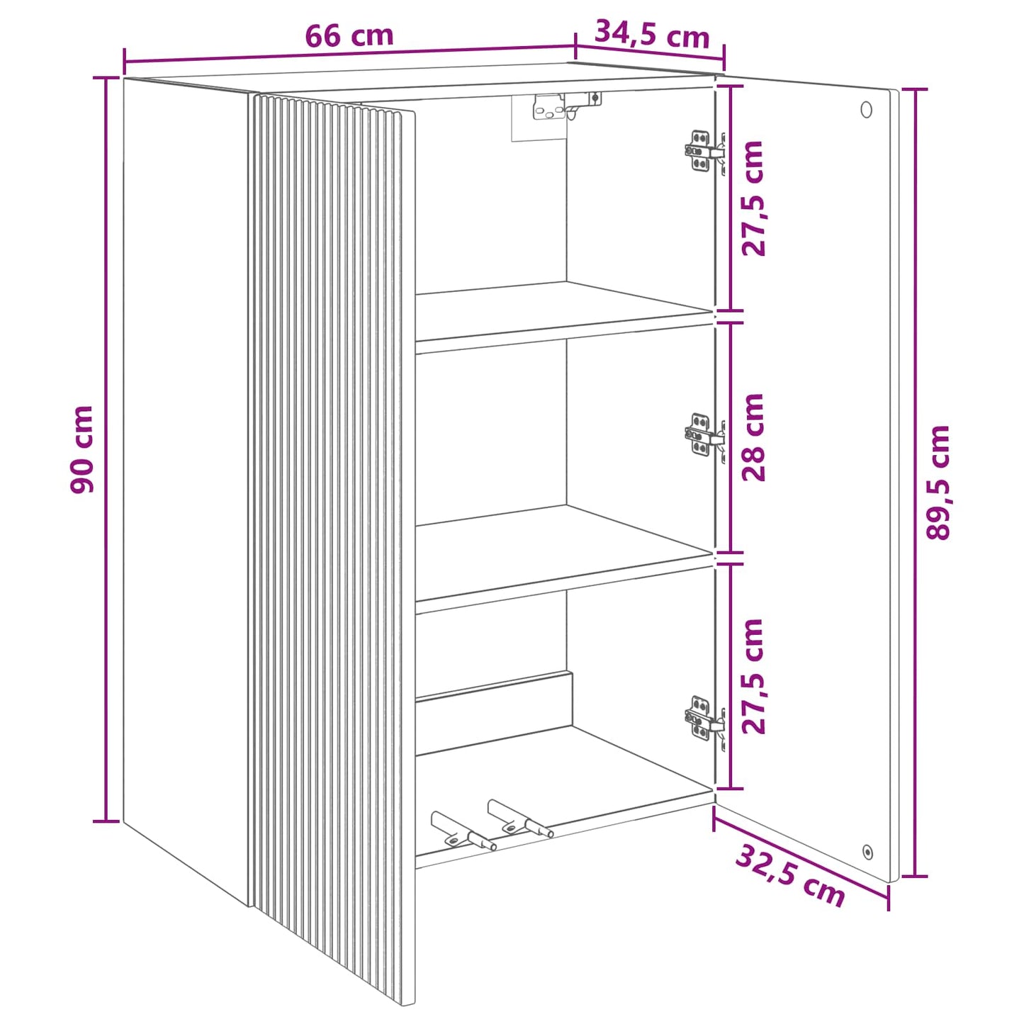Vegghengt skap Hvit 66 x 34,5 x 90 cm Konstruert tre