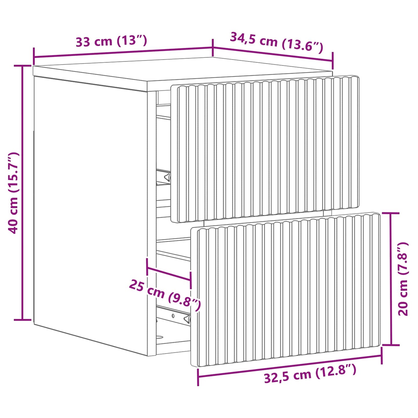 Vegghengt Nattbord Røkt Eik 33 x 34,5 x 40 cm Konstruert tre