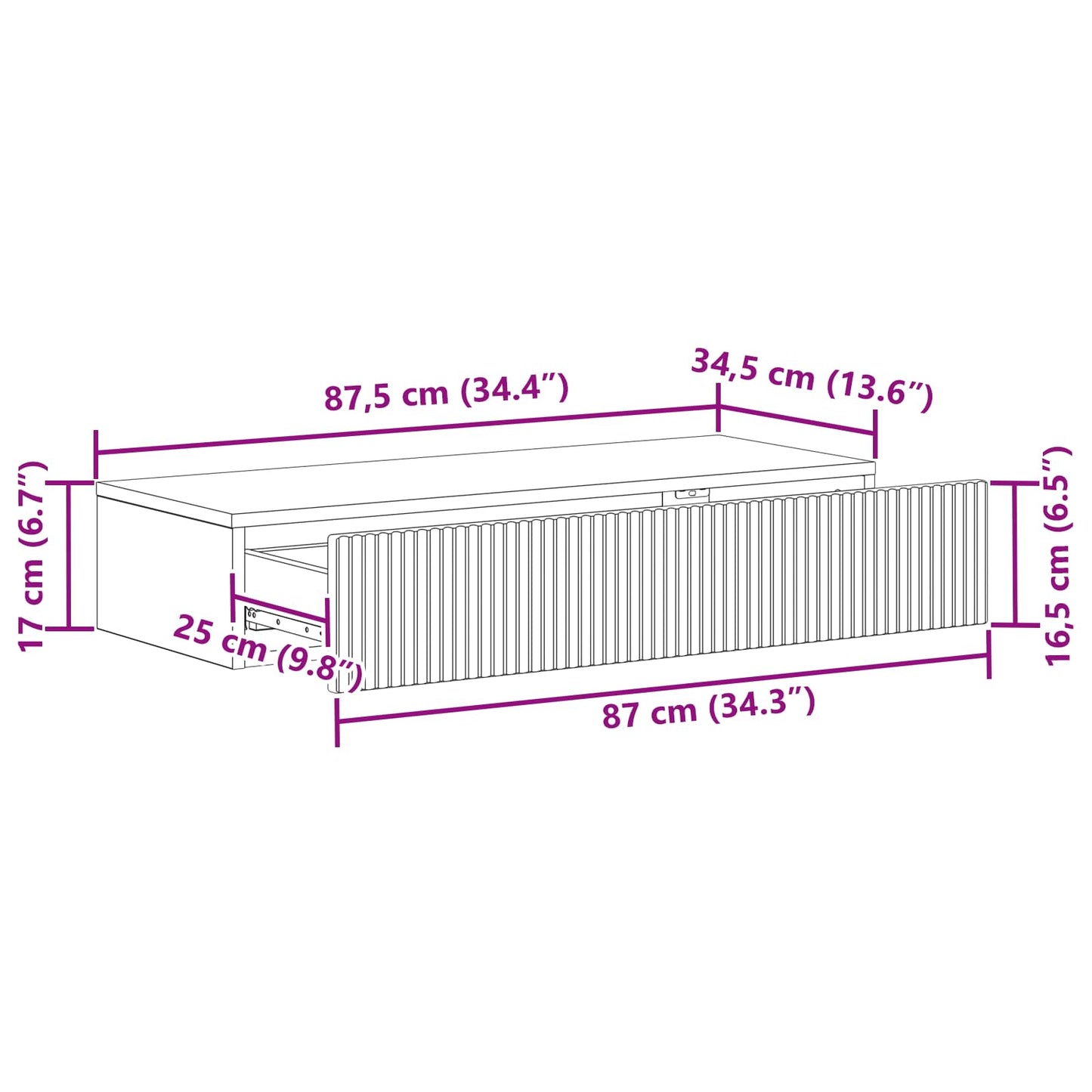 Vegghengt Sidebord Hvit 87,5 x 34,5 x 17 cm Konstruert tre