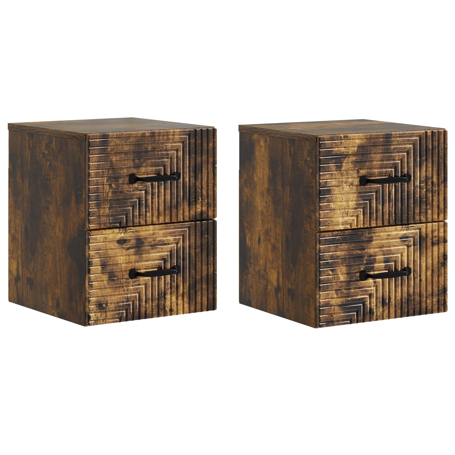 Vegghengt Nattbord med skuff 2 pcs Røkt Eik 34,5 x 33 x 40 cm