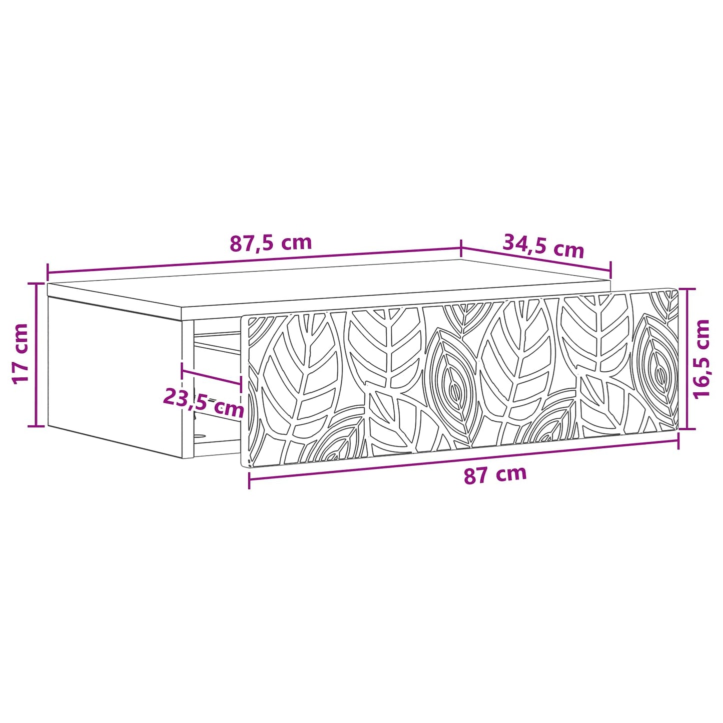 Vegghengt Sidebord Røkt Eik 87,5 x 34,5 x 17 cm Konstruert tre
