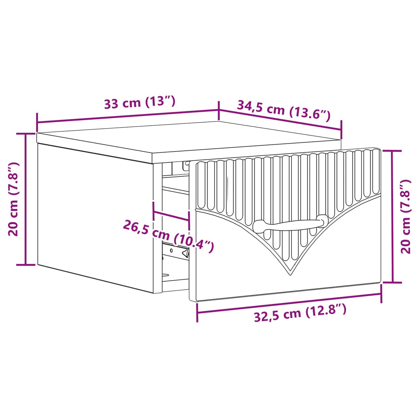 Vegghengt Nattbord med skuff 2 pcs Grå sonoma 34,5 x 33 x 20 cm