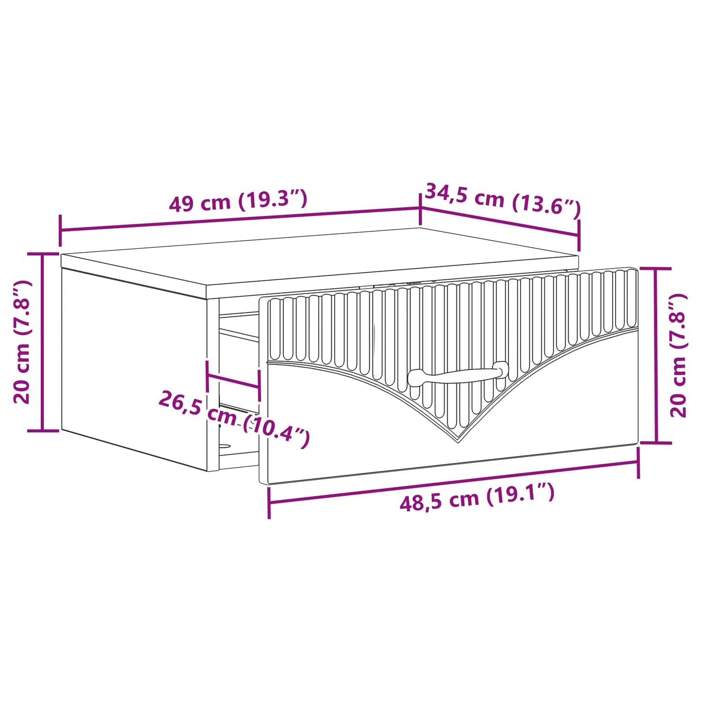 Vegghengt Nattbord Gammelt tre 49 x 34,5 x 20 cm Konstruert tre