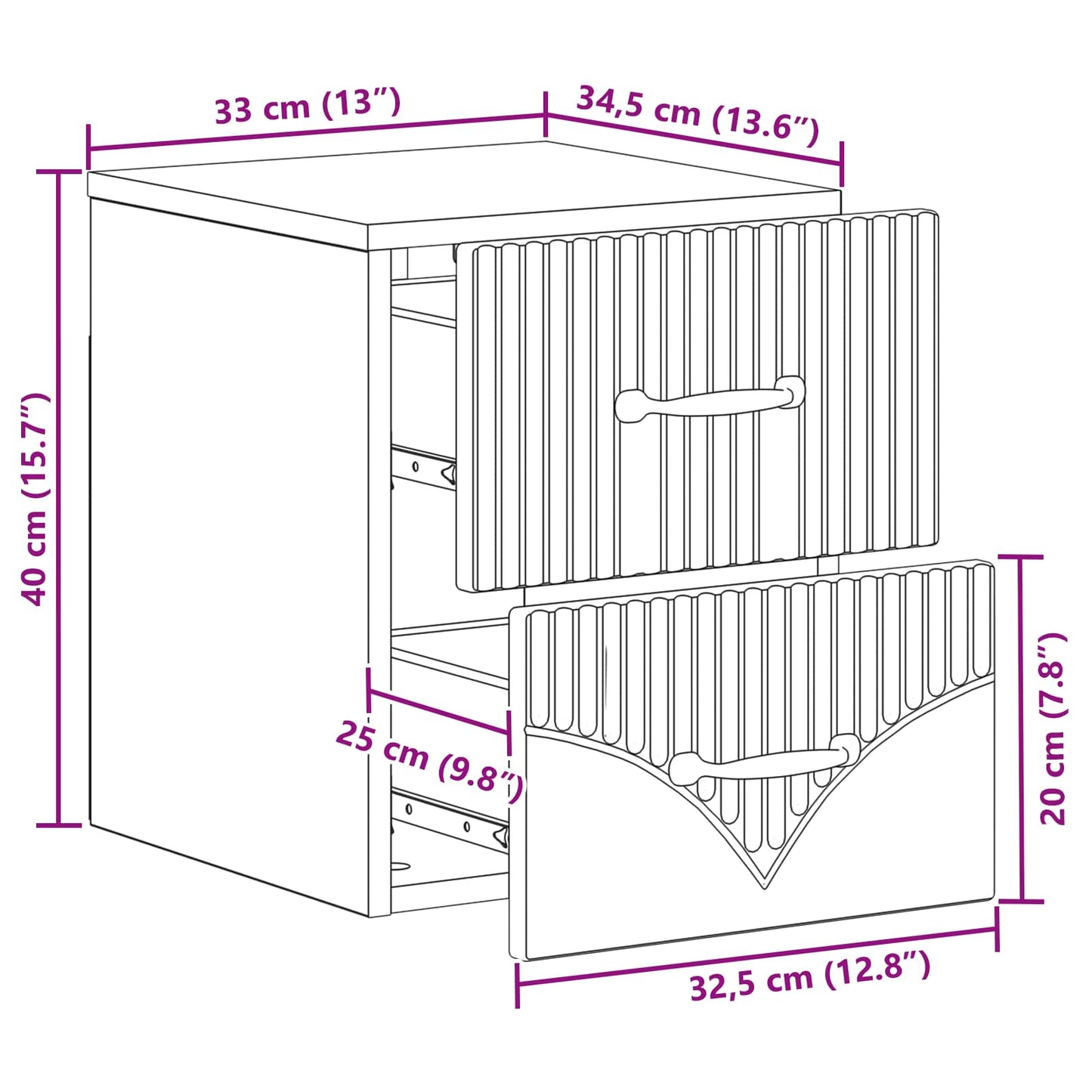 Vegghengt Nattbord Røkt Eik 34,5 x 33 x 40 cm Konstruert tre