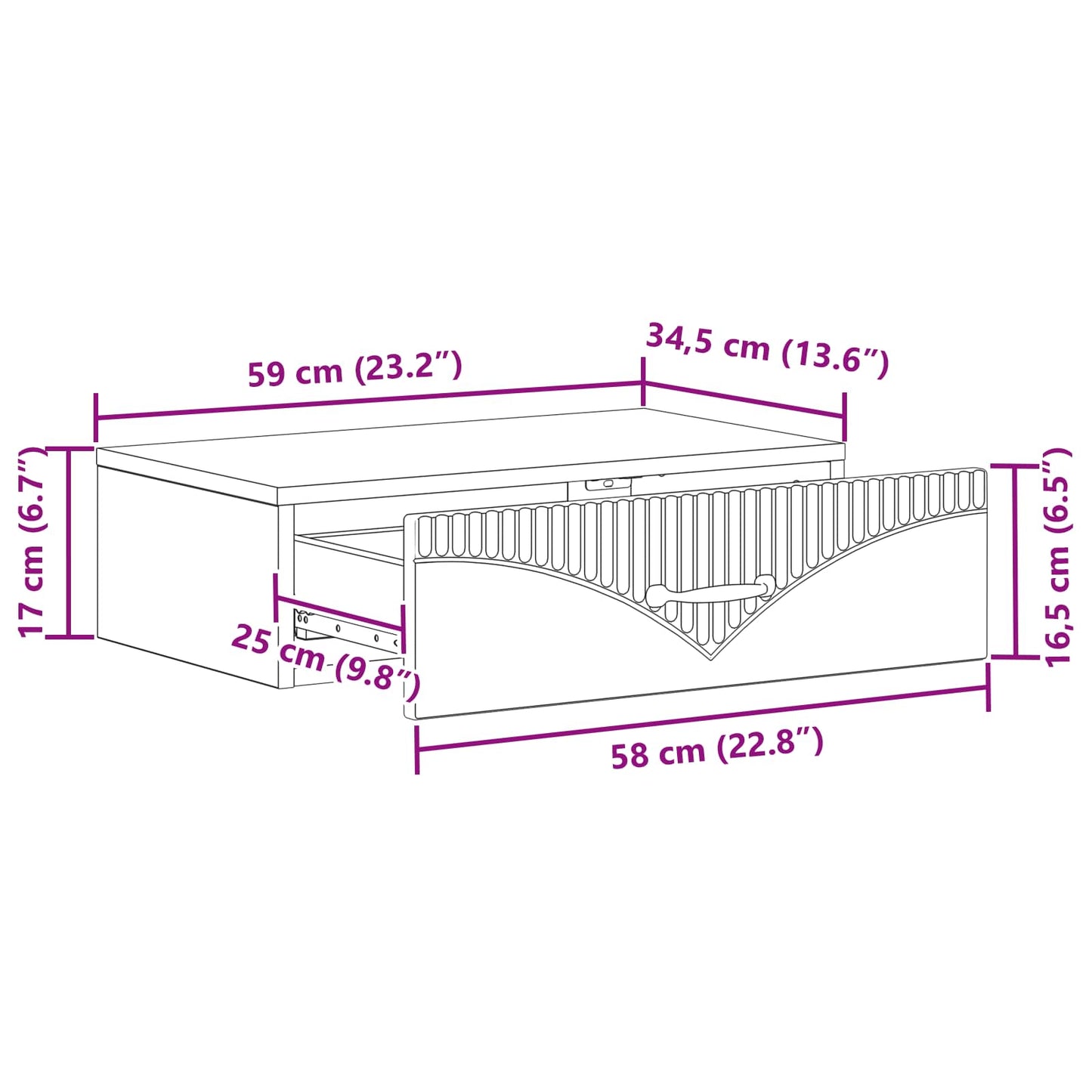 Vegghengt Sidebord Hvit 59 x 34,5 x 17 cm Konstruert tre