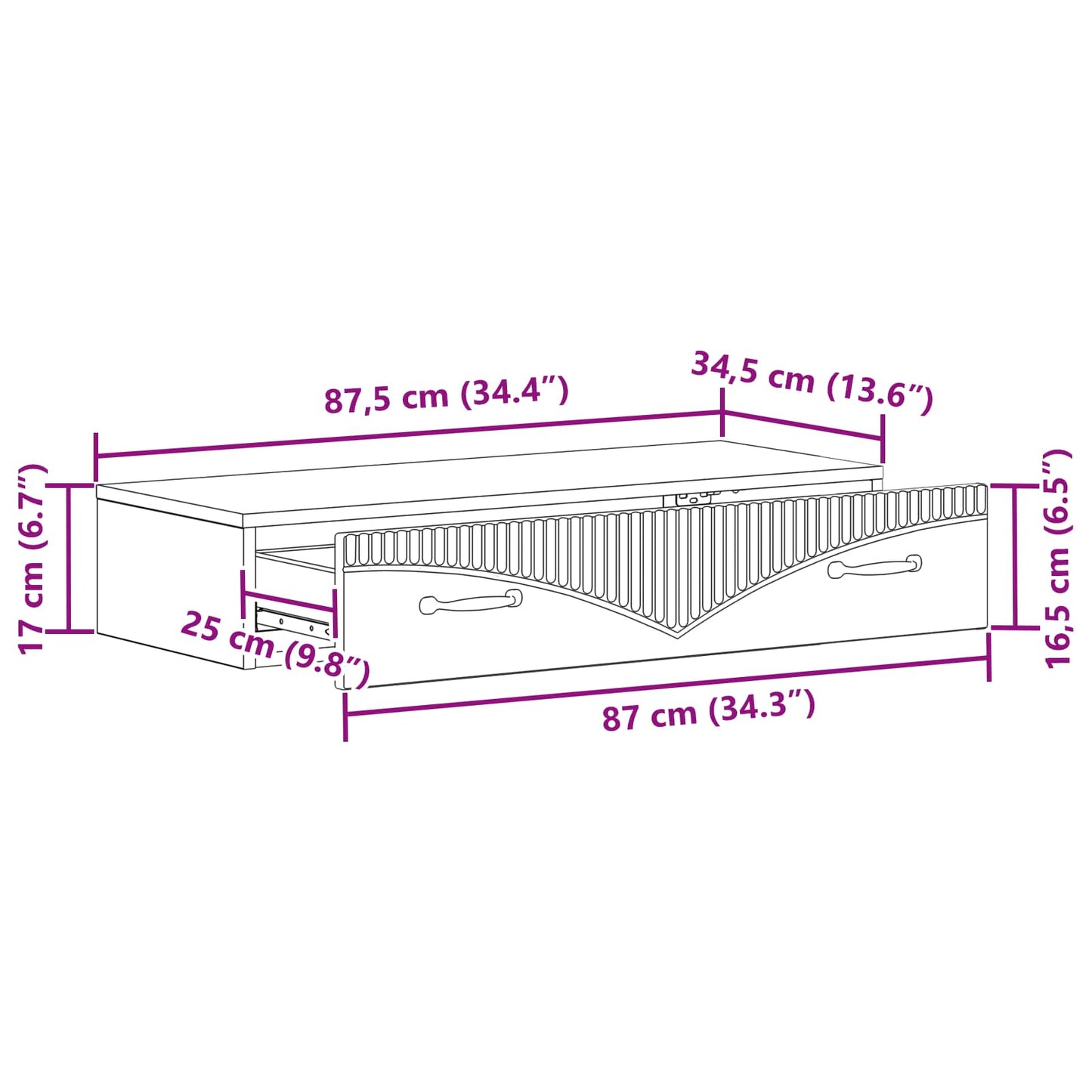 Vegghengt Sidebord Høgglans hvit 87,5 x 34,5 x 17 cm