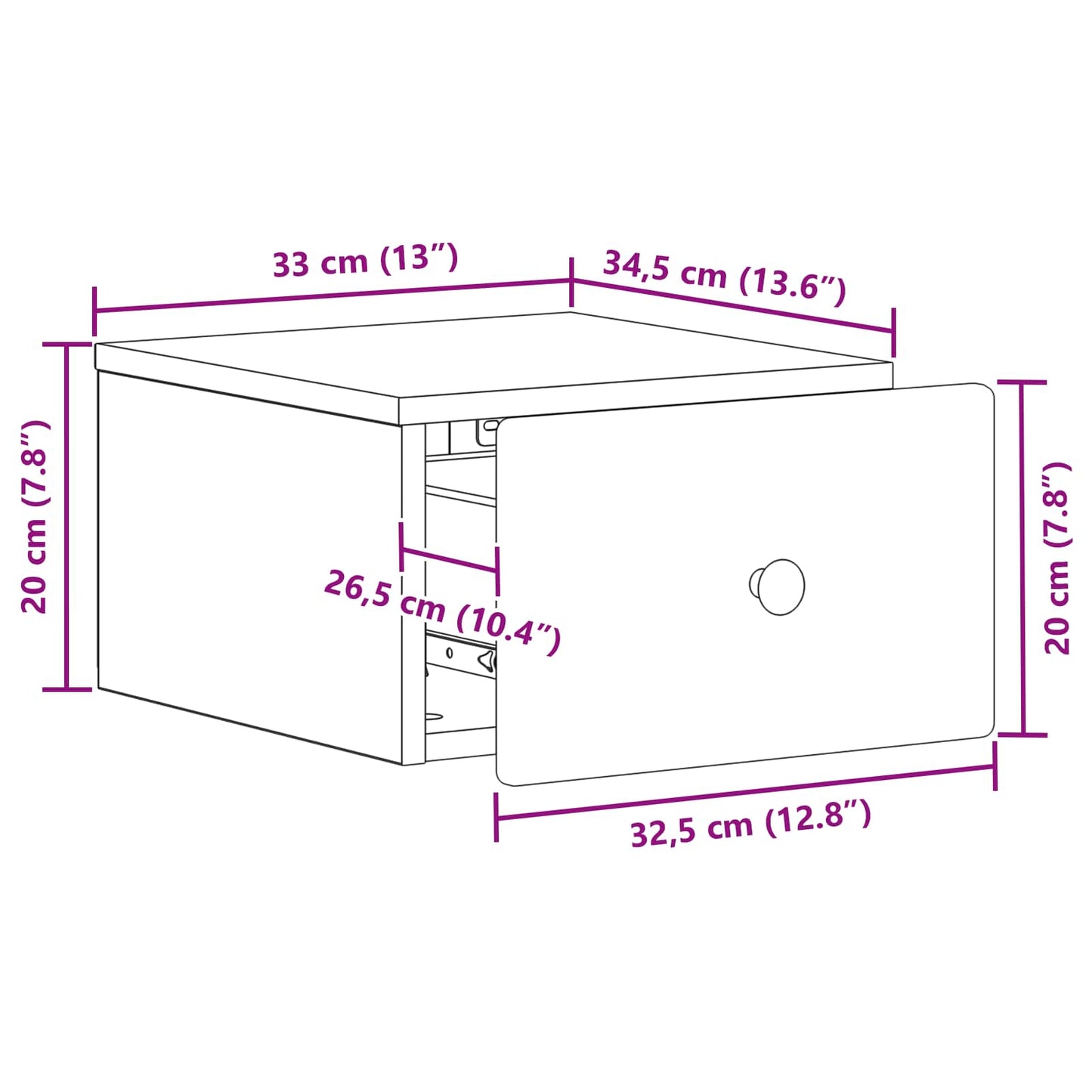 Vegghengt Nattbord 2 pcs Høgglans hvit 34,5 x 33 x 20 cm