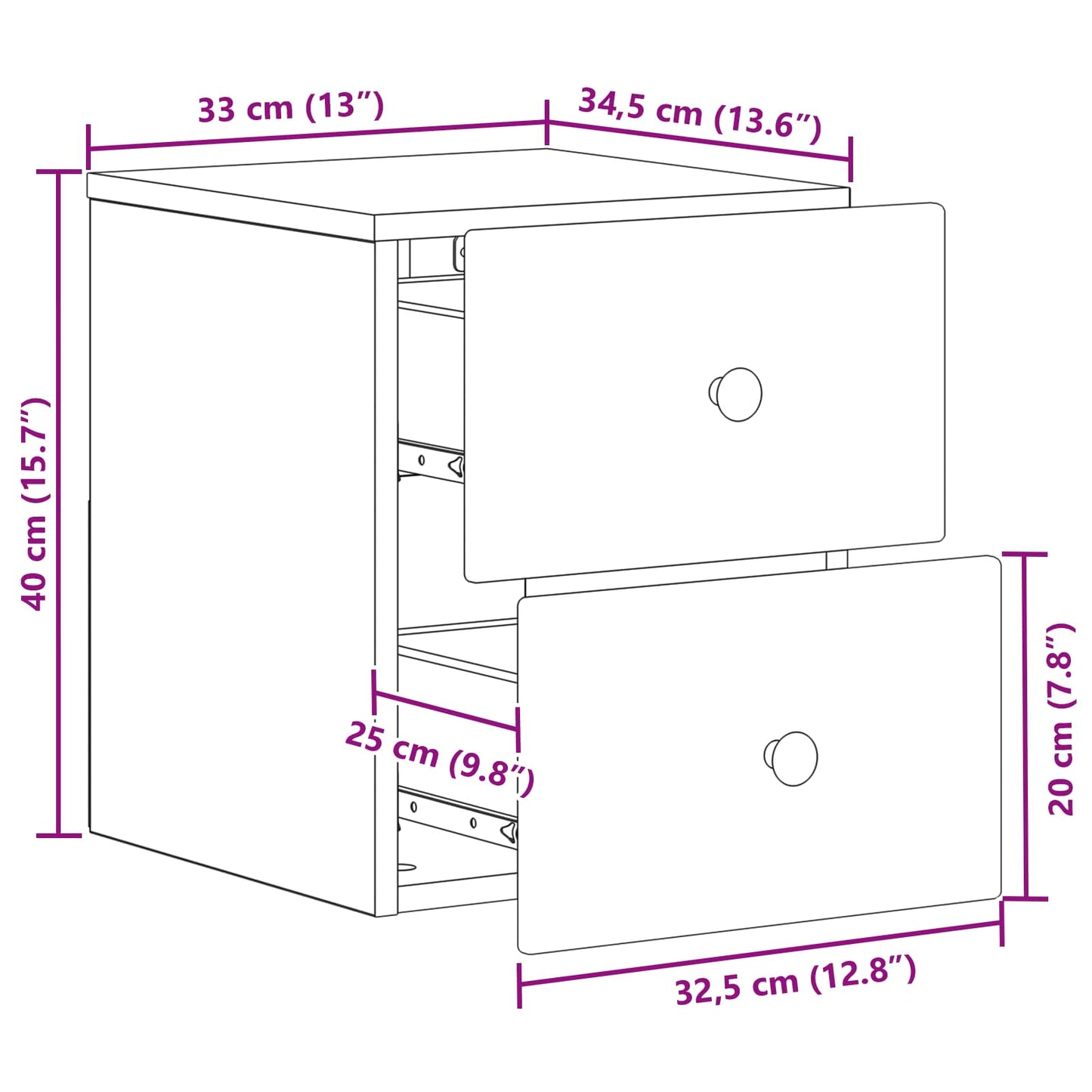 Vegghengt Nattbord Røkt Eik 34,5 x 33 x 40 cm Konstruert tre
