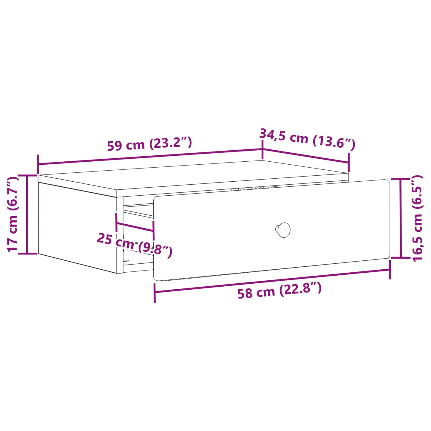 Vegghengt Sidebord Grå sonoma 59 x 34,5 x 17 cm Konstruert tre