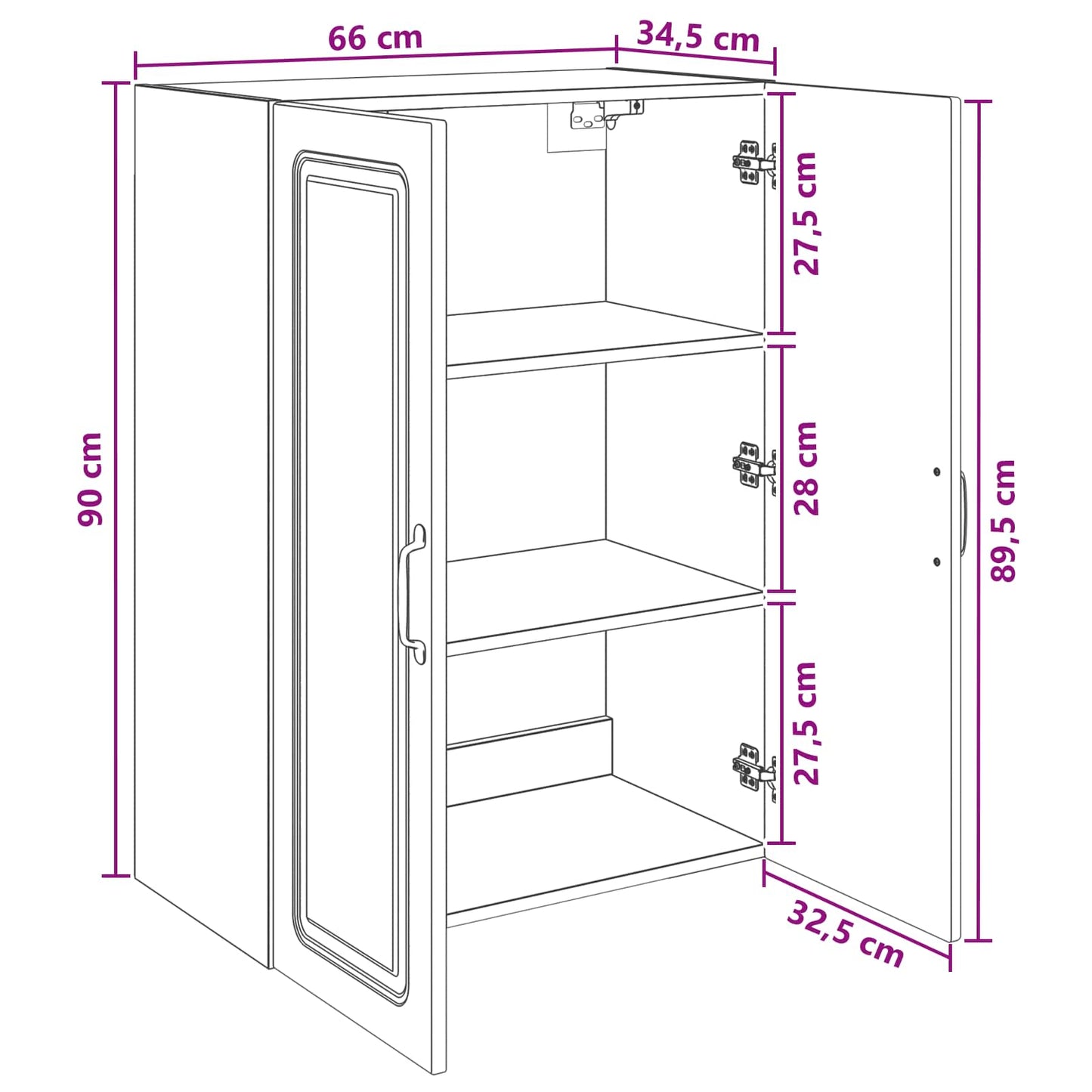 Vegghengt skap Hvit 66 x 34,5 x 90 cm Konstruert tre