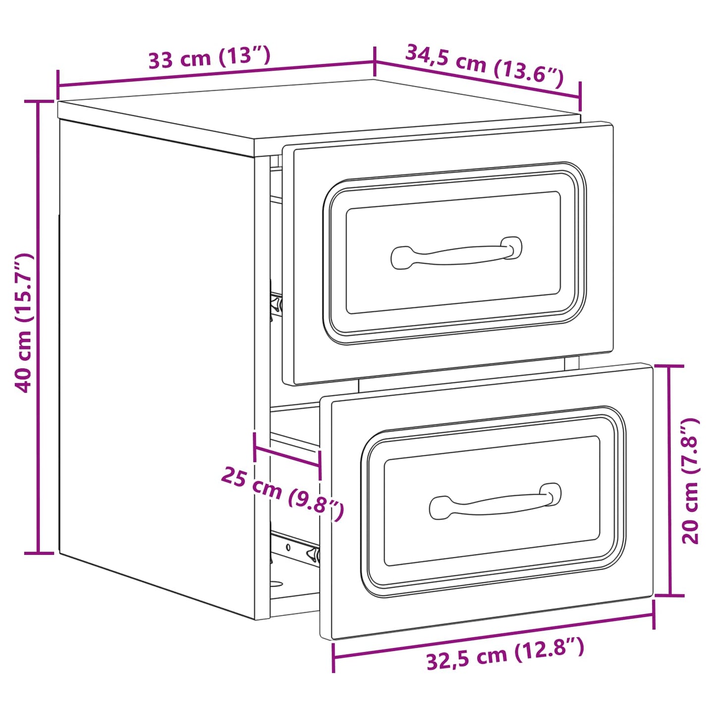Vegghengt Nattbord Røkt Eik 34,5 x 33 x 40 cm Konstruert tre