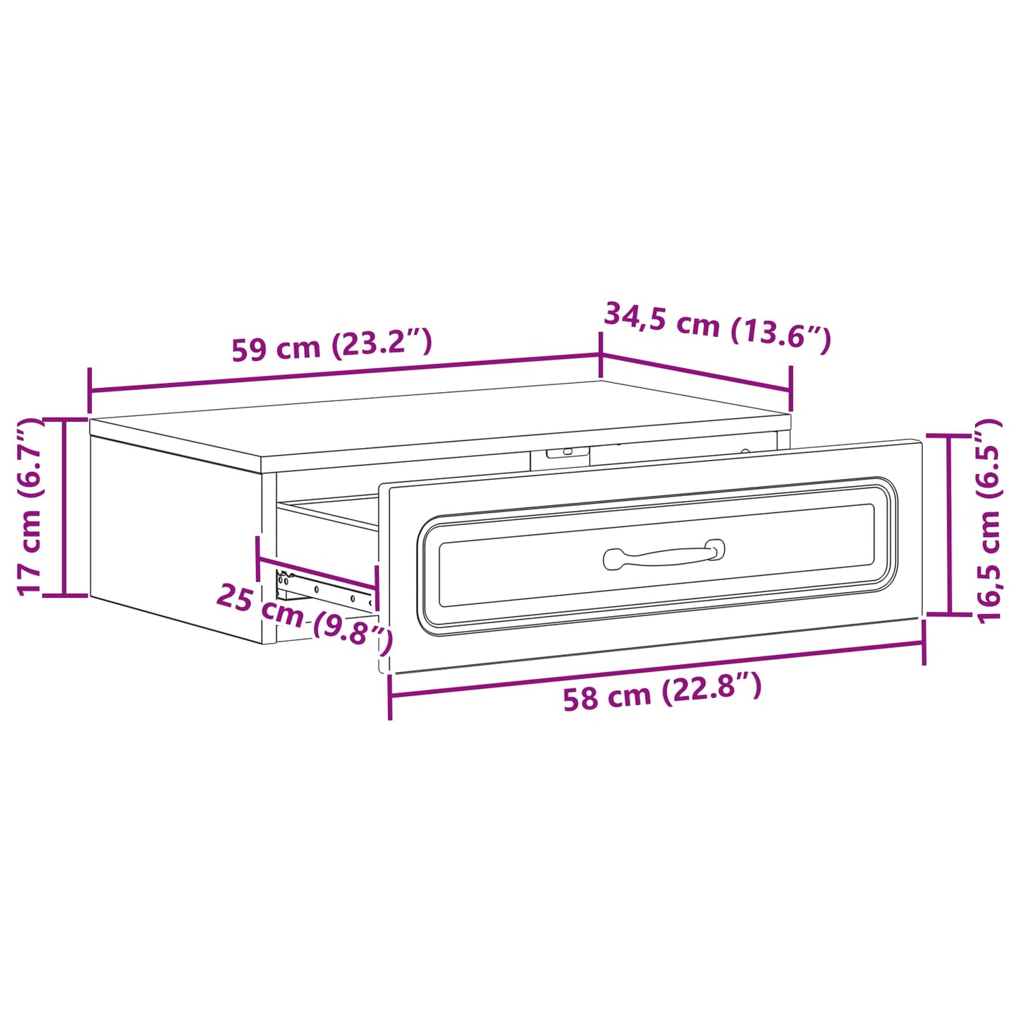 Vegghengt Sidebord Sonoma eik 59 x 34,5 x 17 cm Konstruert tre