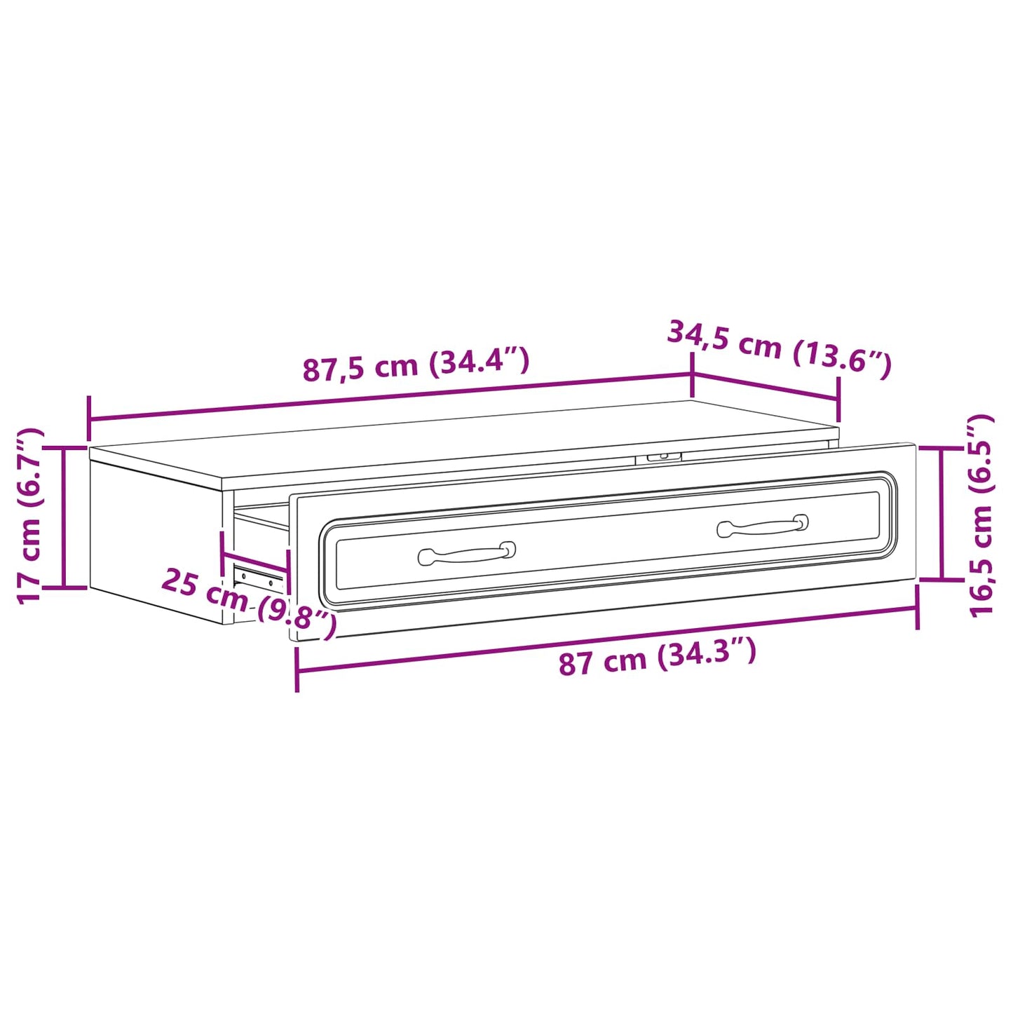 Vegghengt Sidebord Hvit 87,5 x 34,5 x 17 cm Konstruert tre