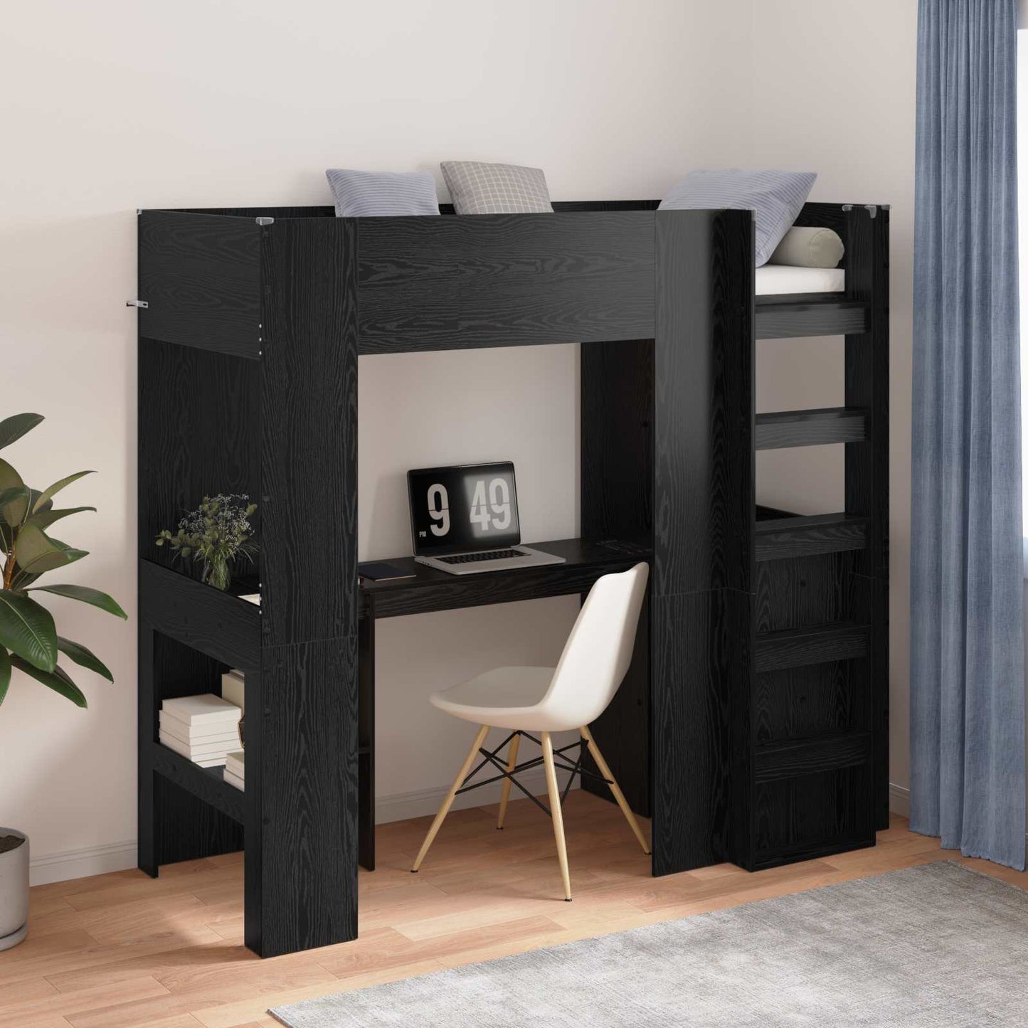 Loft seng ramme med skrivebord Svart Eik 75 x 190 cm