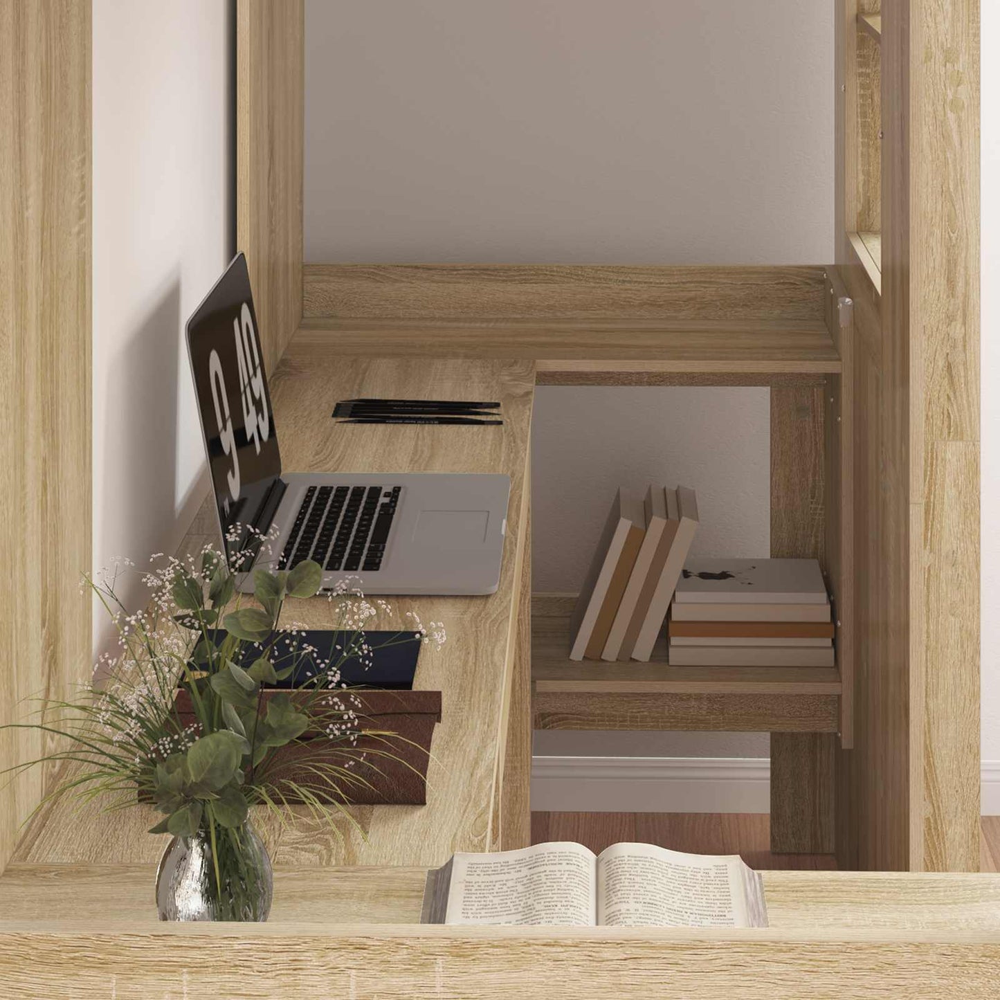 Loft seng ramme med skrivebord Sonoma eik 75 x 190 cm
