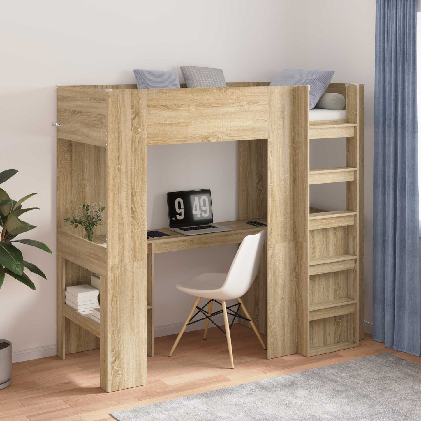 Loft seng ramme med skrivebord Sonoma eik 75 x 190 cm
