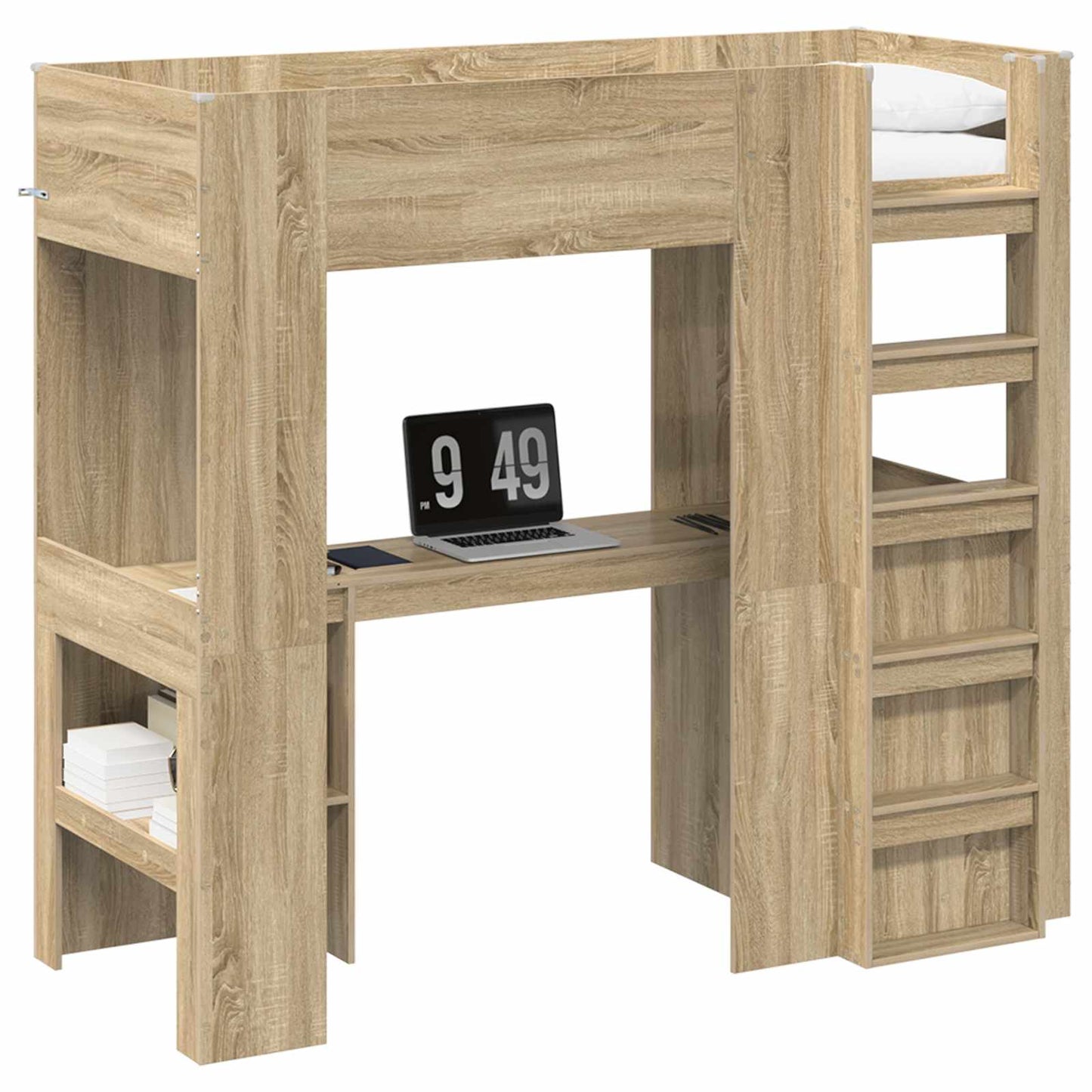 Loft seng ramme med skrivebord Sonoma eik 75 x 190 cm