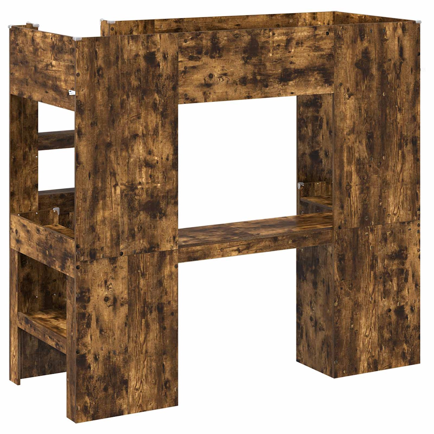 Loft seng ramme med skrivebord med lagring Røkt eik 75 x 190 cm