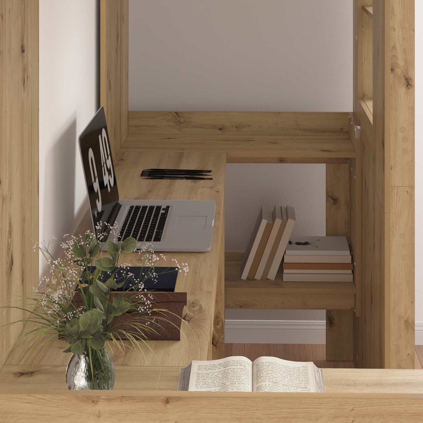 Loft seng ramme med skrivebord Artisan Eik 75 x 190 cm