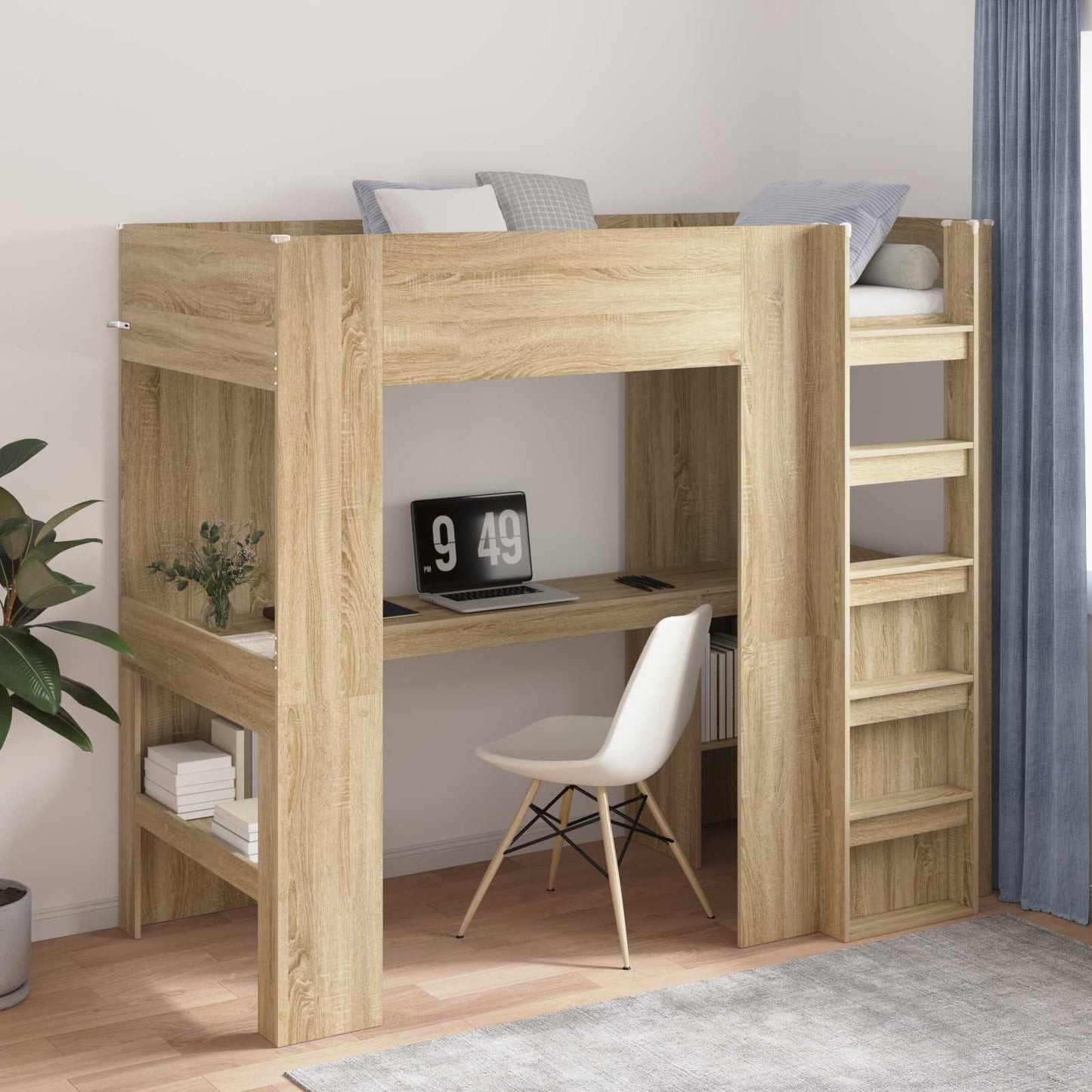 Loft seng ramme med skrivebord Sonoma eik 90 x 190 cm