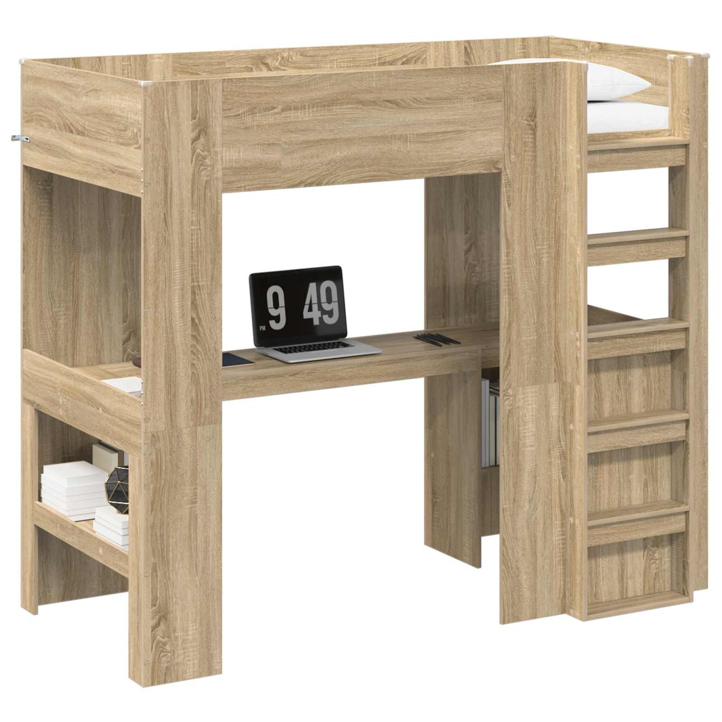 Loft seng ramme med skrivebord Sonoma eik 90 x 190 cm